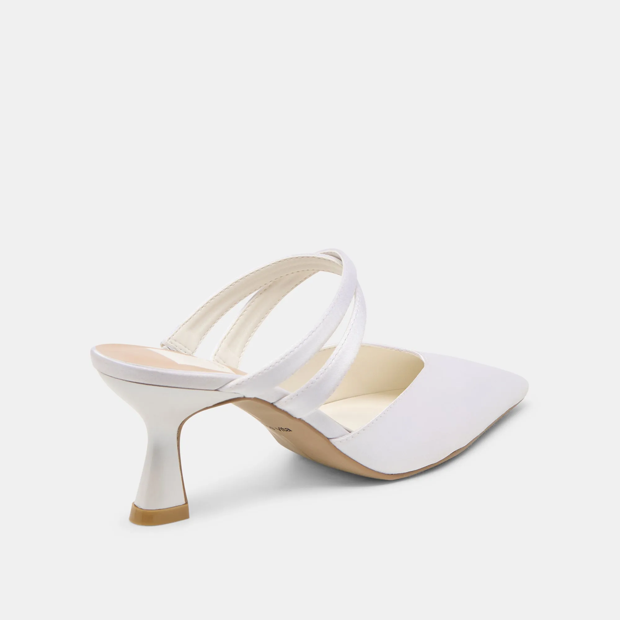 Square Cut Open Toe Style LINORE HEELS TRUE WHITE SATIN