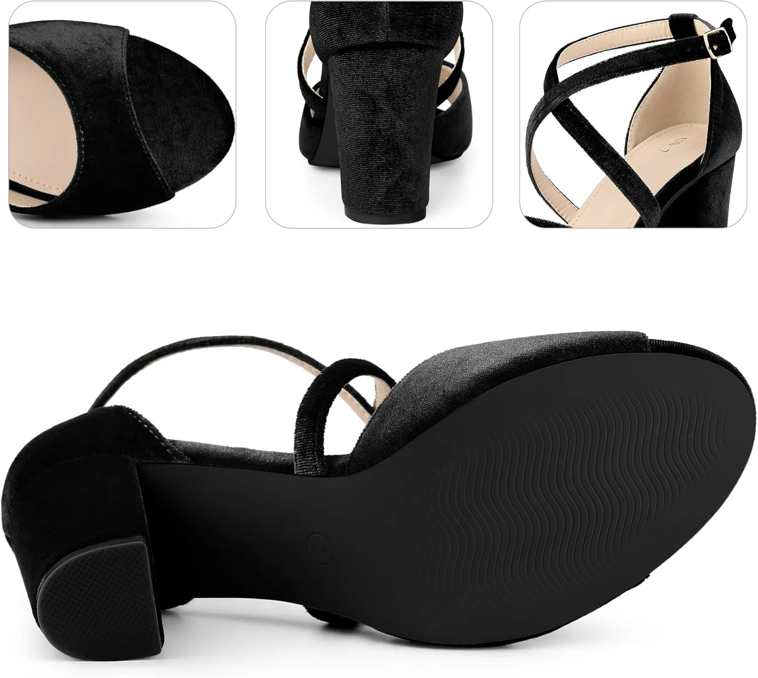 Perphy Cross Strap Velvet Block Heel Sandals for Women