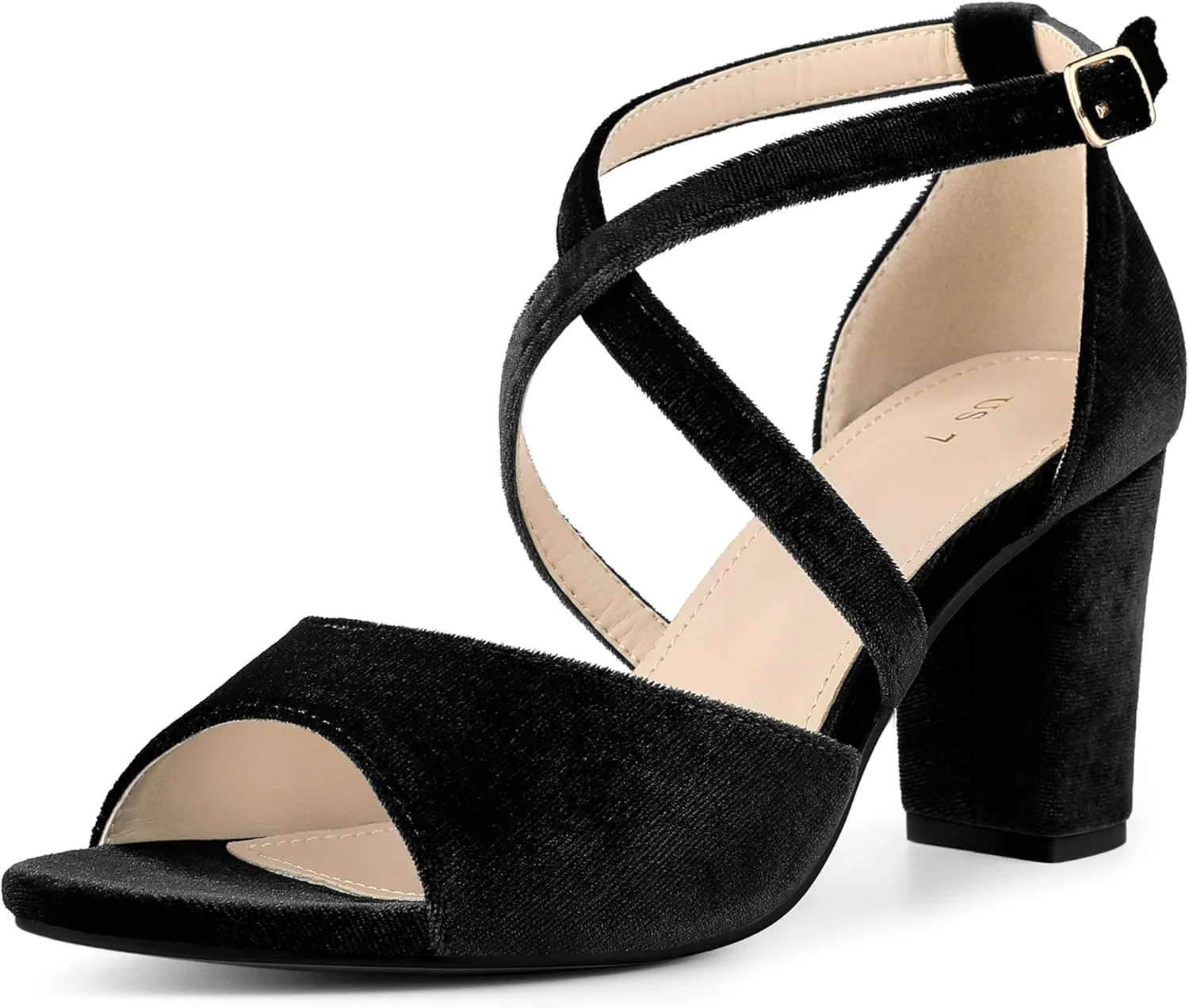 Perphy Cross Strap Velvet Block Heel Sandals for Women
