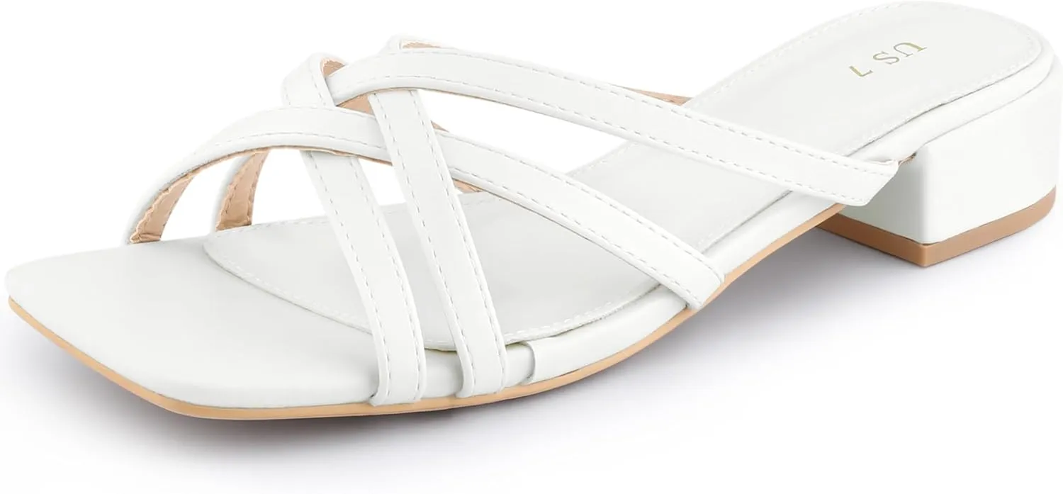Perphy Strappy Heels Slip on Slides Mules Square Open Toe Block Heels Sandals for Women