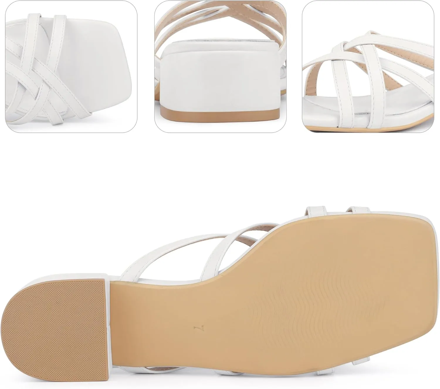 Perphy Strappy Heels Slip on Slides Mules Square Open Toe Block Heels Sandals for Women