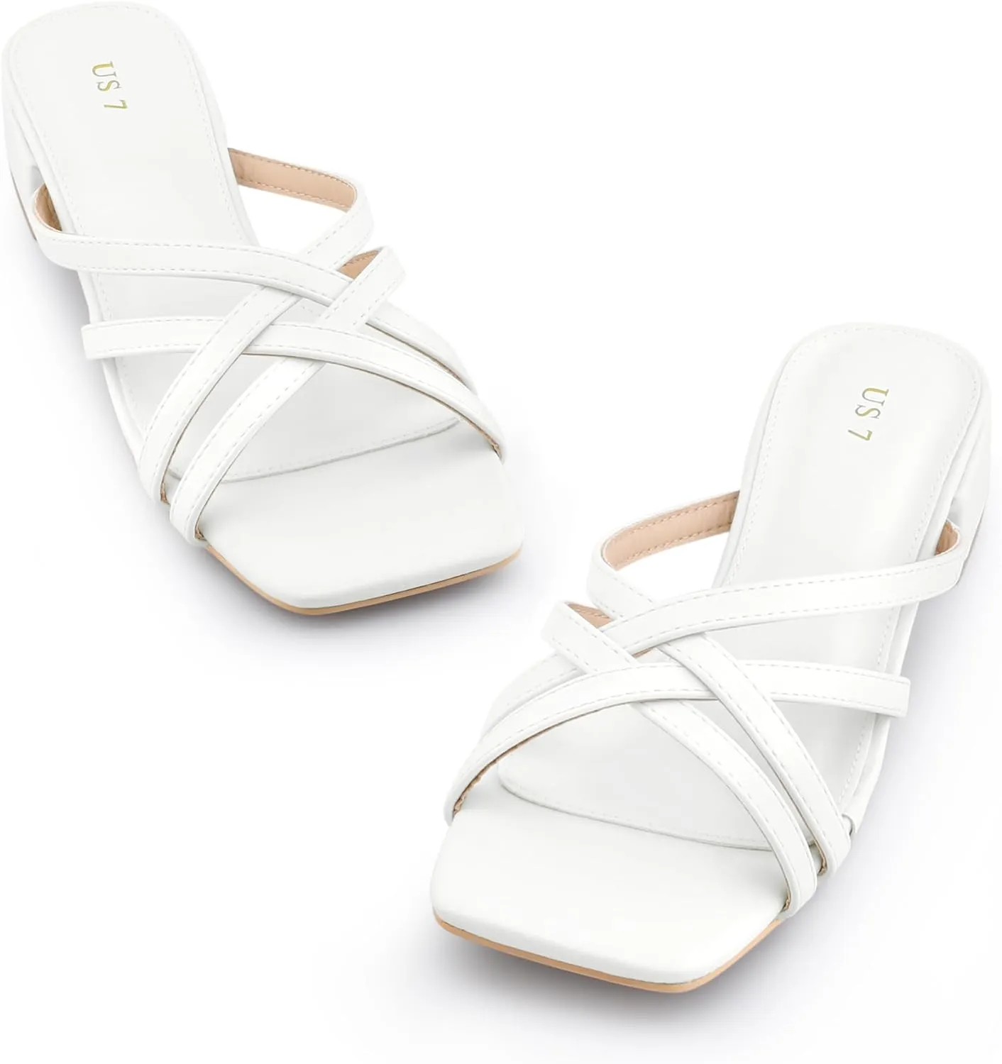 Perphy Strappy Heels Slip on Slides Mules Square Open Toe Block Heels Sandals for Women