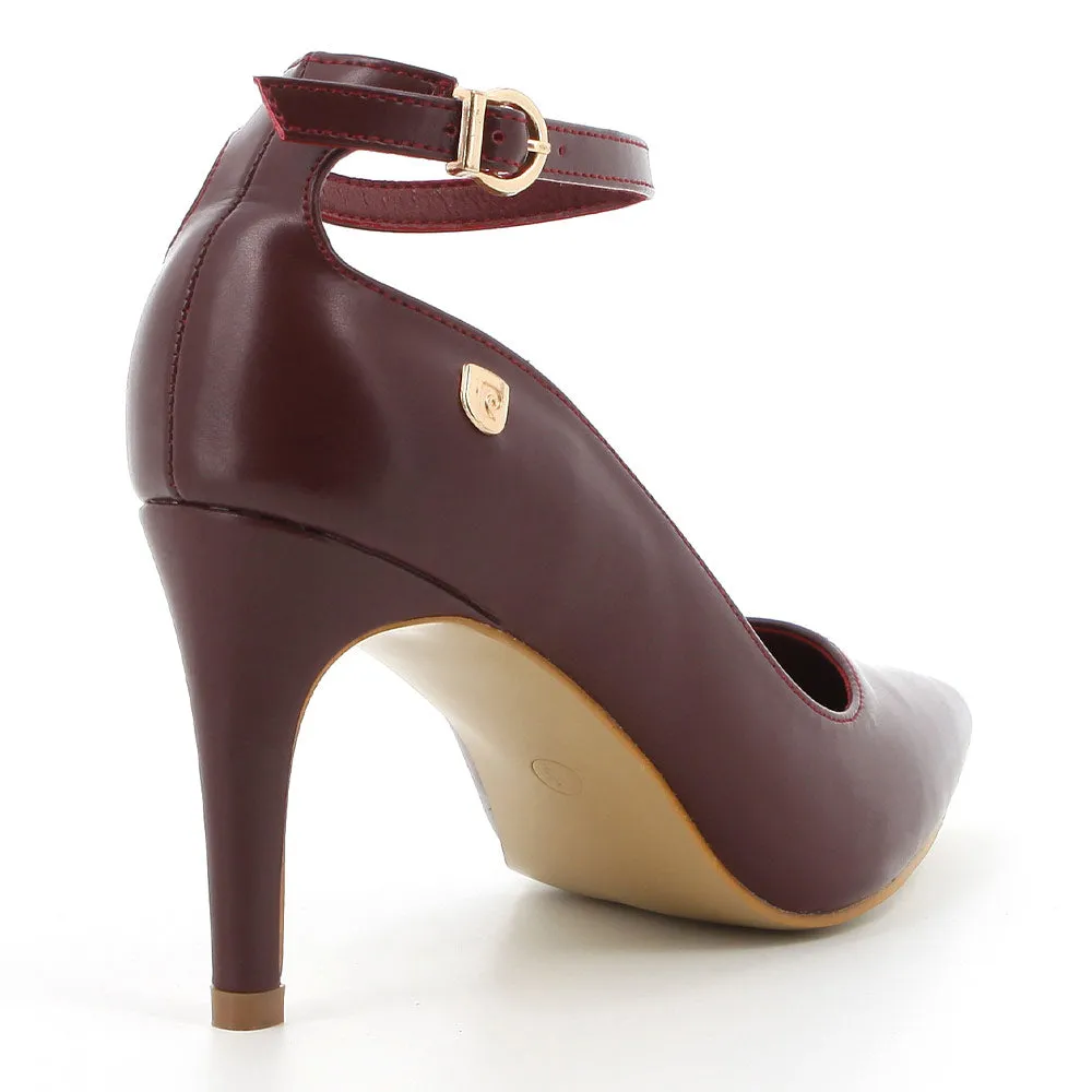 Pierre Cardin Angelette Ankle Strap Court Heels - Burgundy