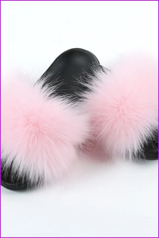 Pink Faux Fake Big Fur Slides F152