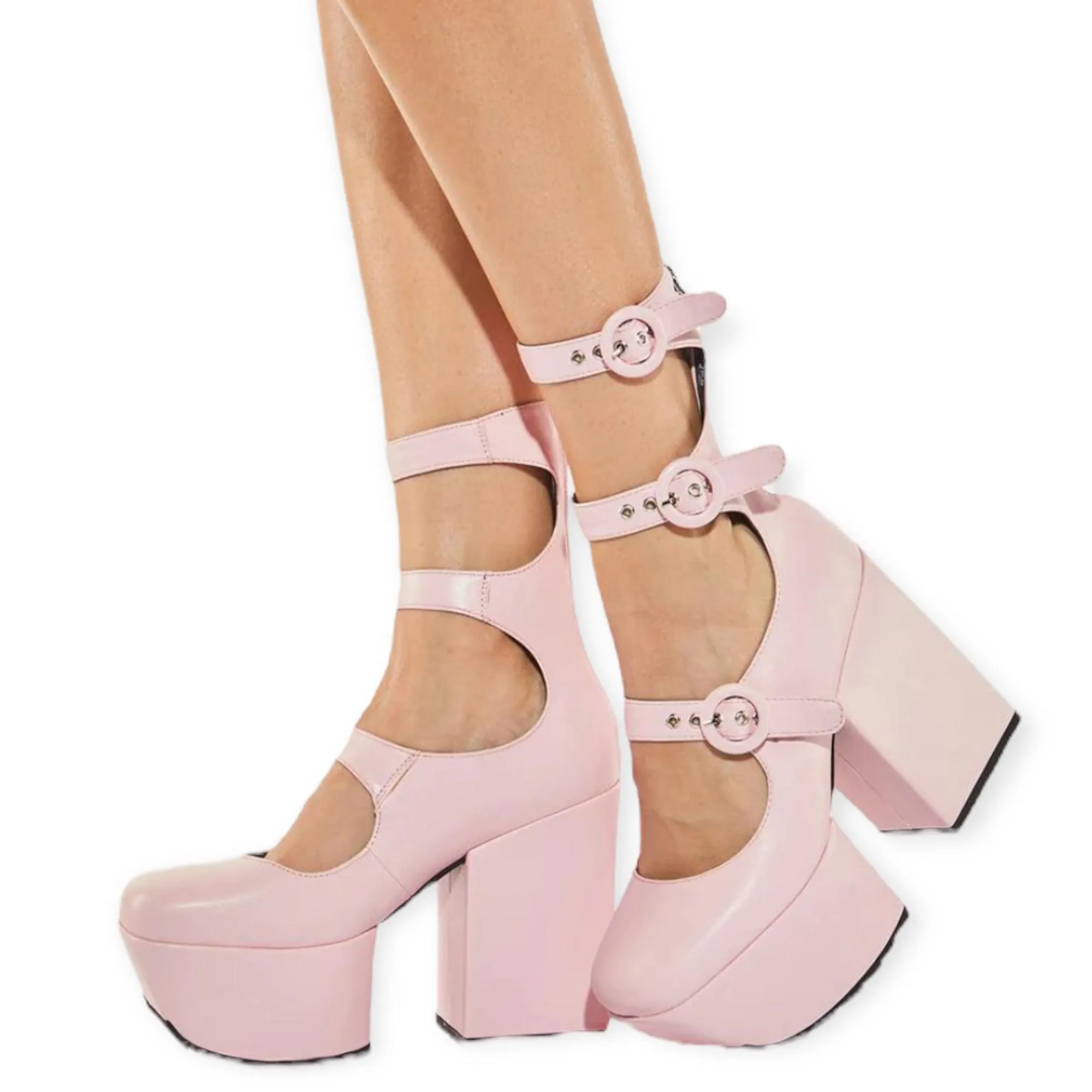 Pink Multi Buckle Strap Heel Platform Boots