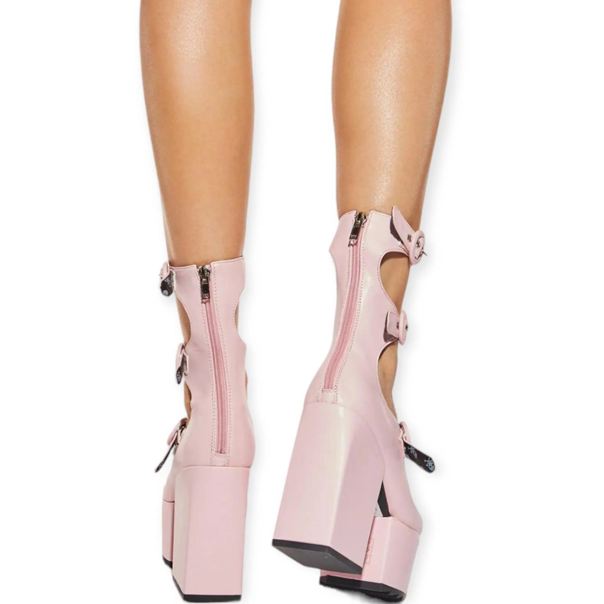 Pink Multi Buckle Strap Heel Platform Boots