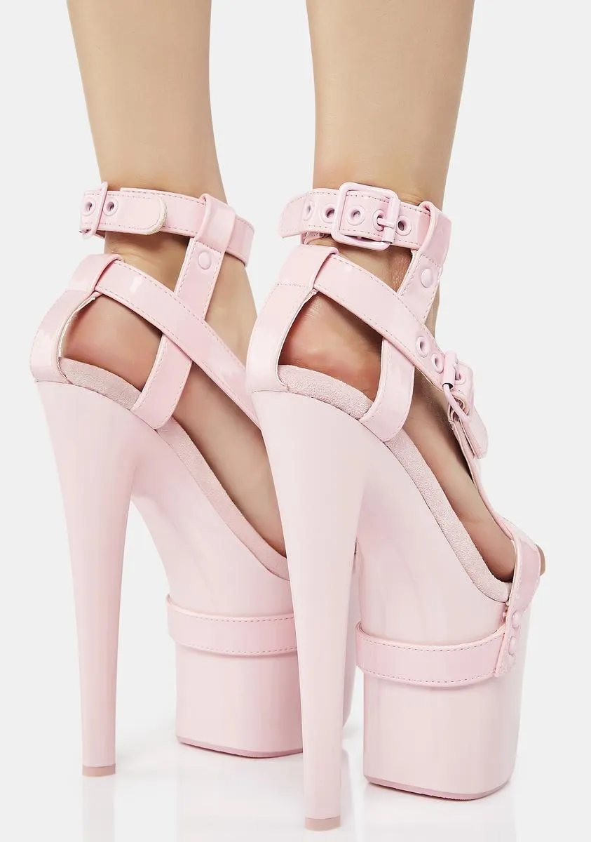 Pink Patent X Bondage Platform Heels