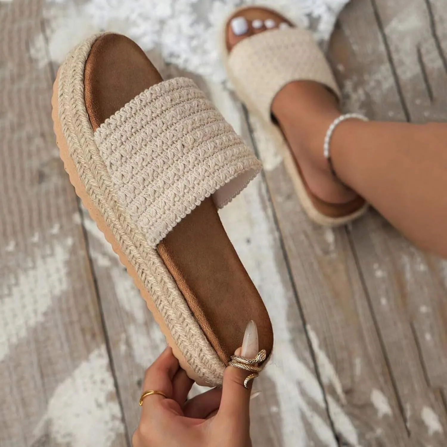 Platform Sandals Women Wedge Espadrilles Slip on Summer Sandals Bohemia Vacation Slides Open Toe Beach Sandal Outdoor