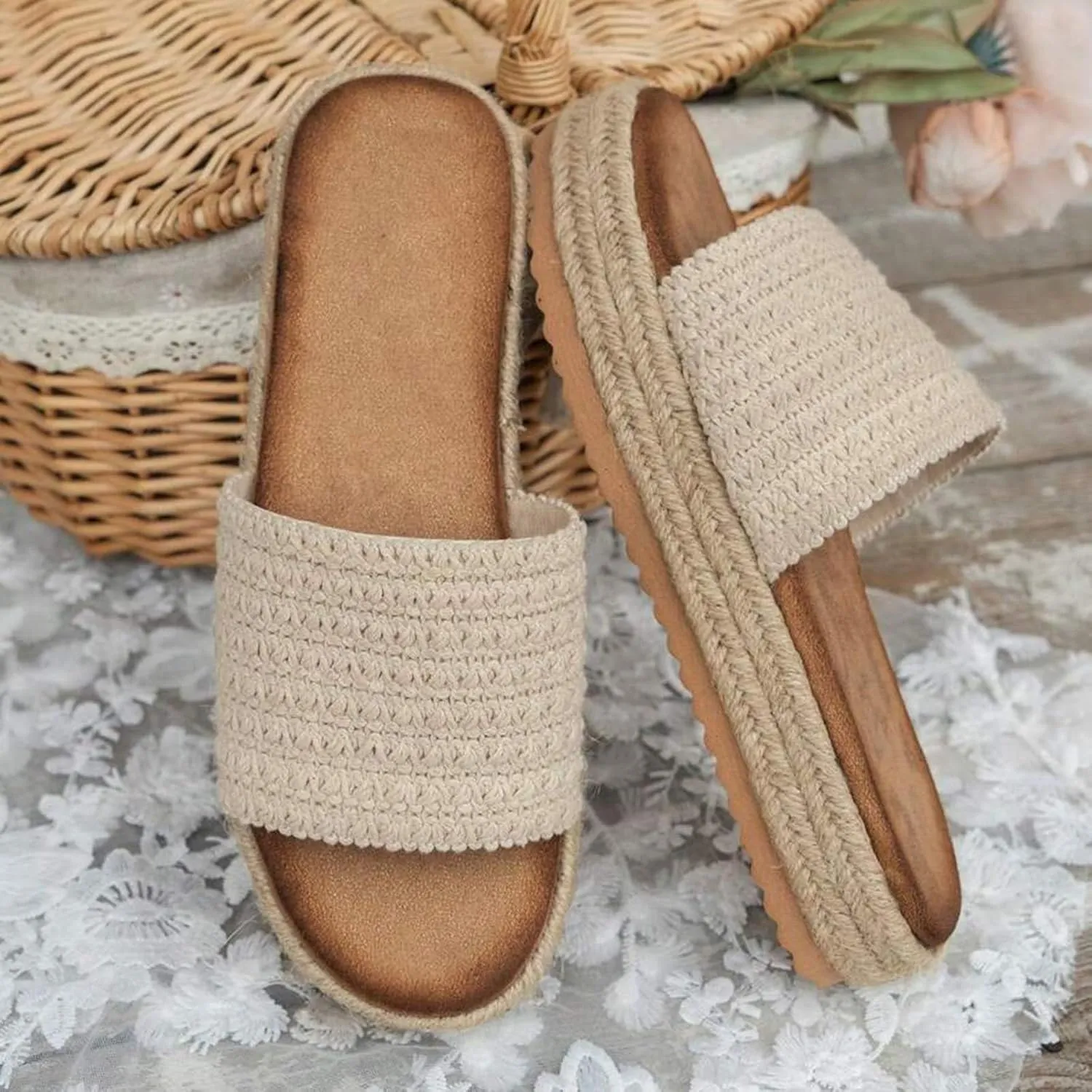 Platform Sandals Women Wedge Espadrilles Slip on Summer Sandals Bohemia Vacation Slides Open Toe Beach Sandal Outdoor