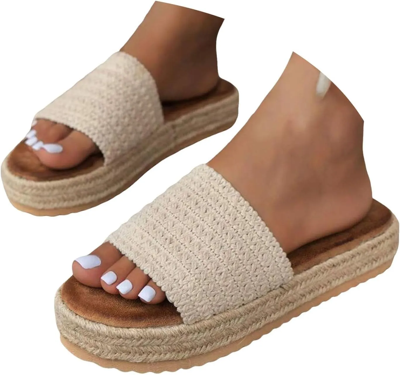 Platform Sandals Women Wedge Espadrilles Slip on Summer Sandals Bohemia Vacation Slides Open Toe Beach Sandal Outdoor