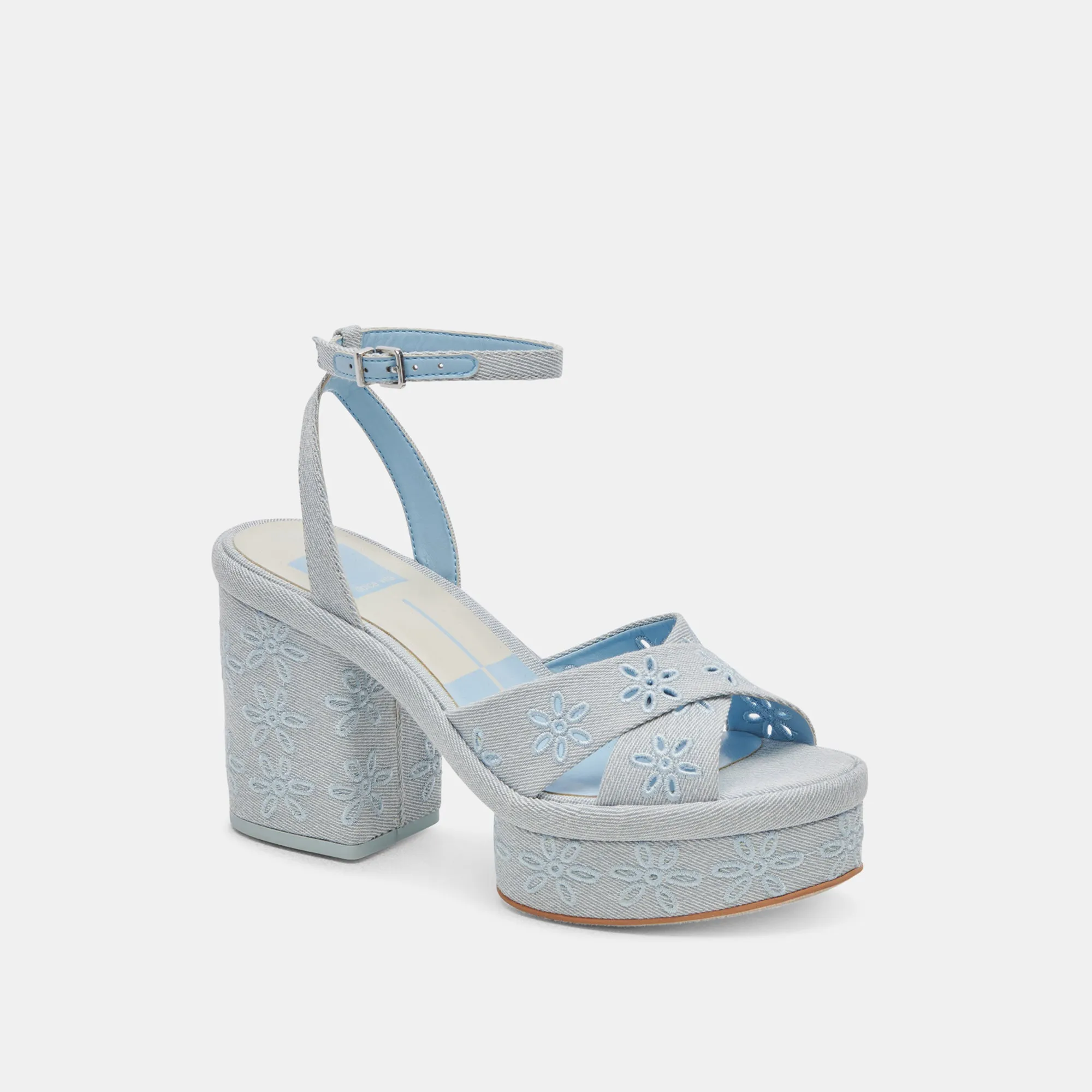 LAISHA HEELS LIGHT BLUE FLORAL EYELET Bridal Shoes