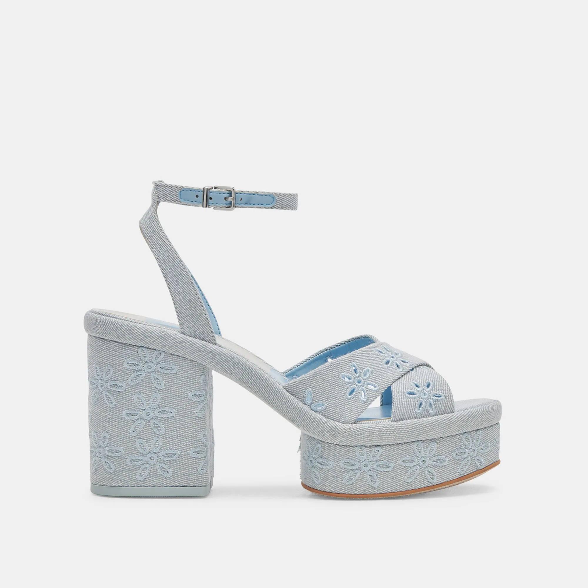 Timeless Fashion Power Walk LAISHA HEELS LIGHT BLUE FLORAL EYELET