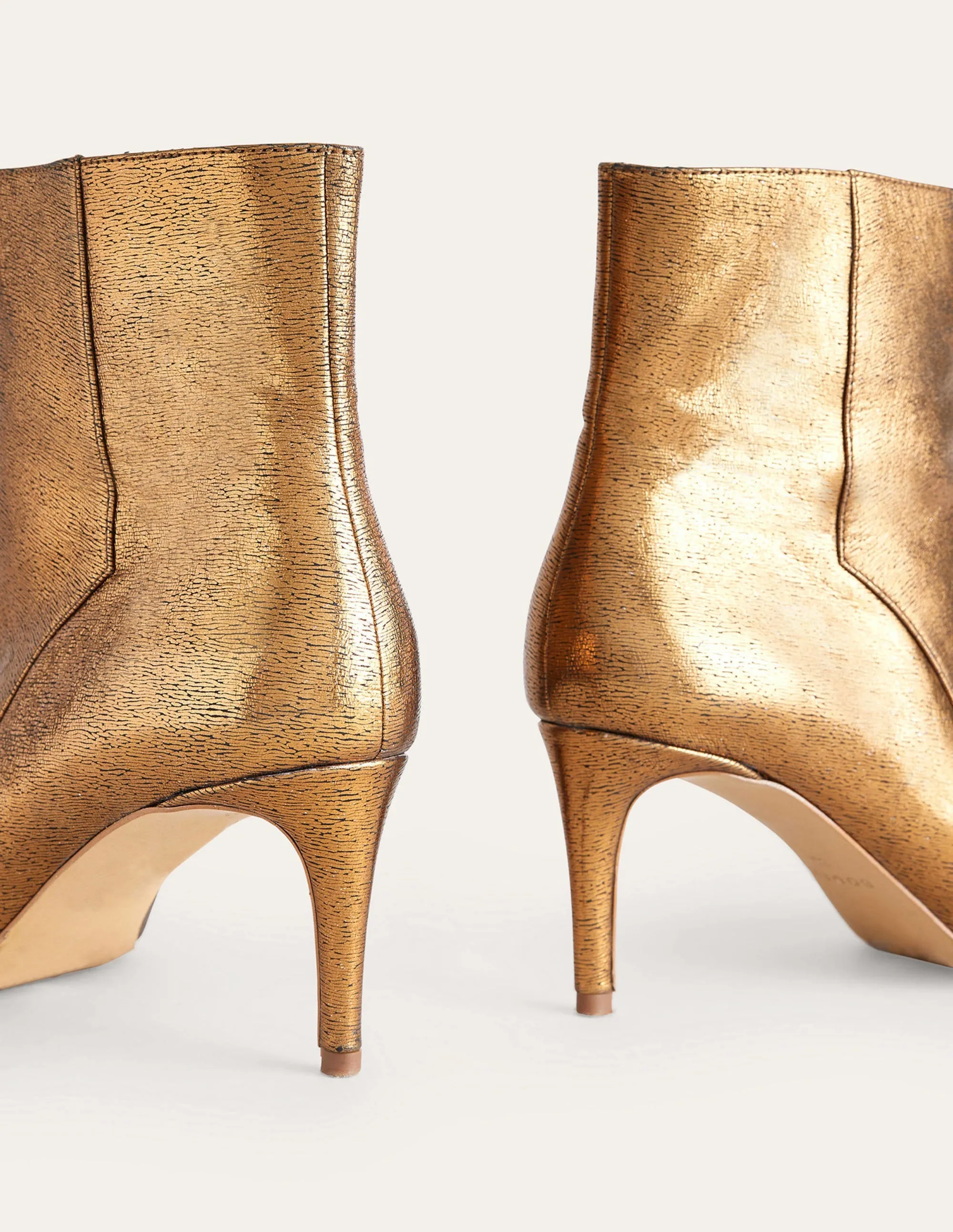 Pointed-Toe Ankle Boots-Gold Metallic Leather
