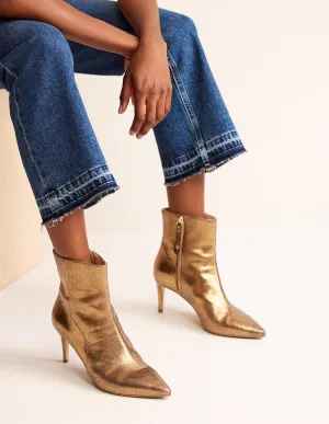 Pointed-Toe Ankle Boots-Gold Metallic Leather