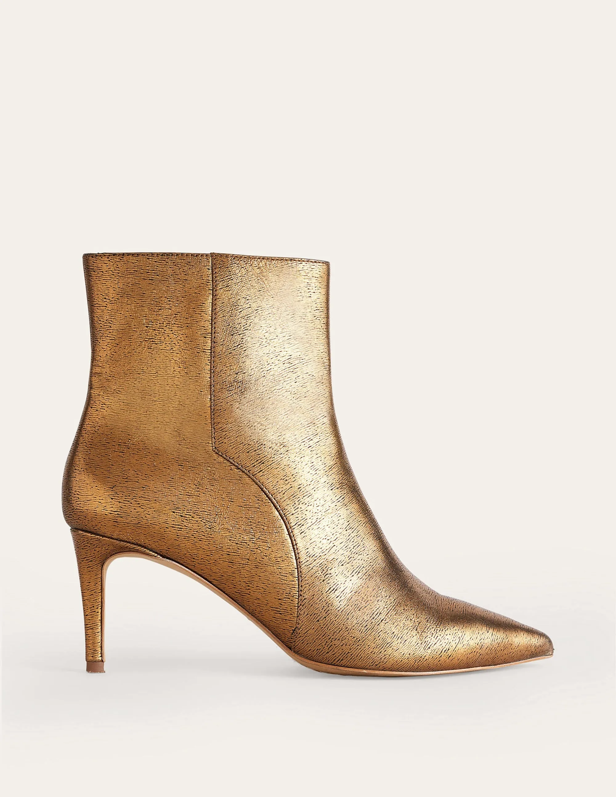 Pointed-Toe Ankle Boots-Gold Metallic Leather