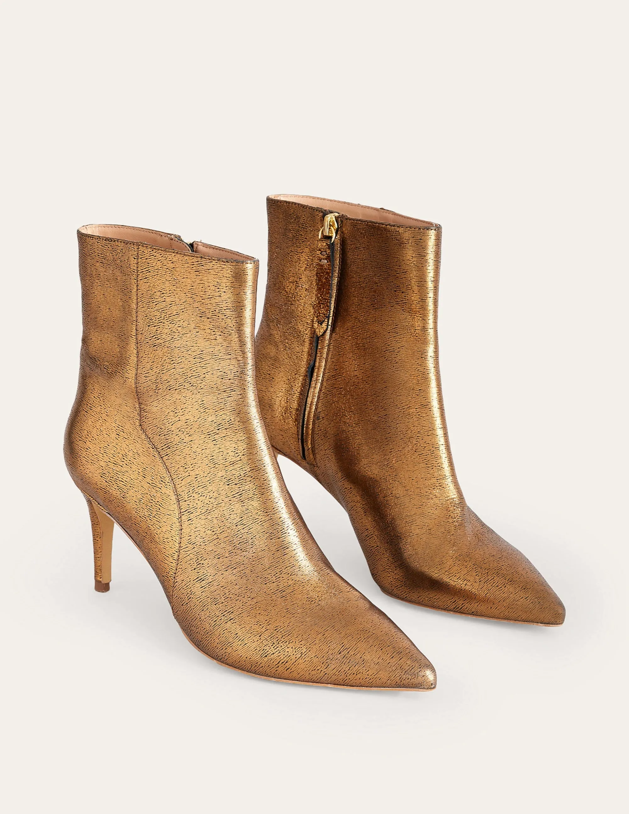 Pointed-Toe Ankle Boots-Gold Metallic Leather
