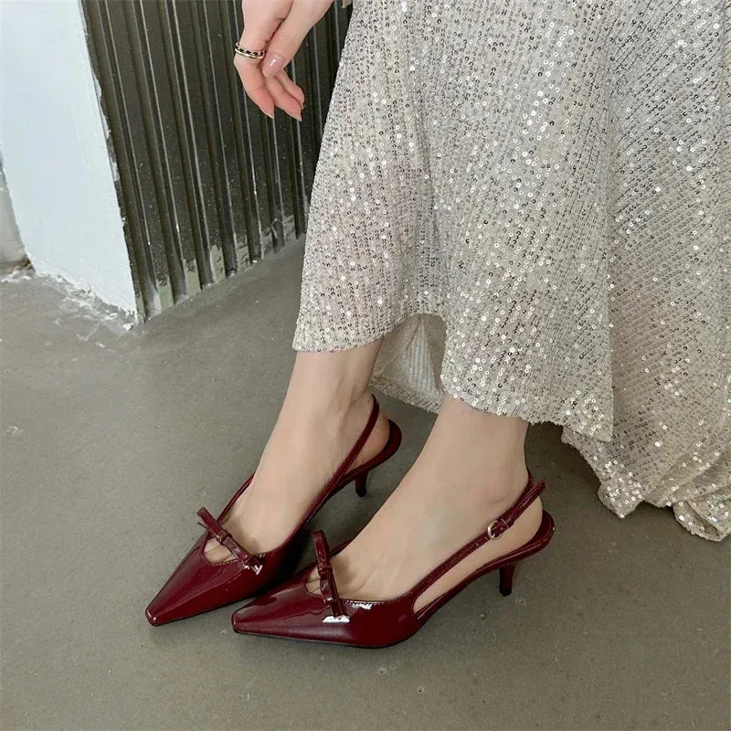 Pointed Toe Slingback Buckle Strap high heel shoes