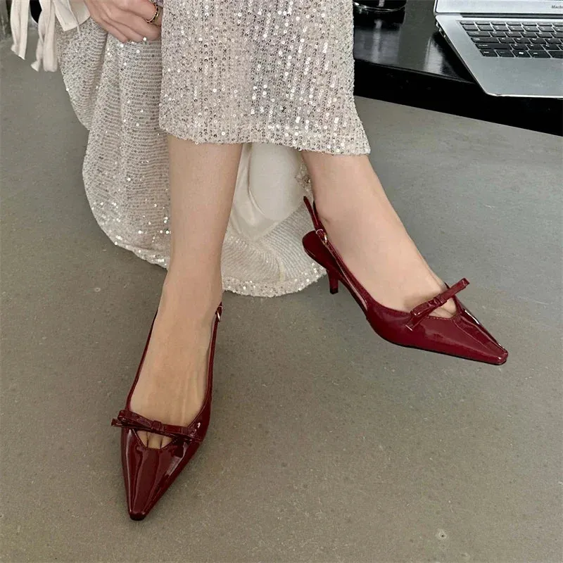 Pointed Toe Slingback Buckle Strap high heel shoes