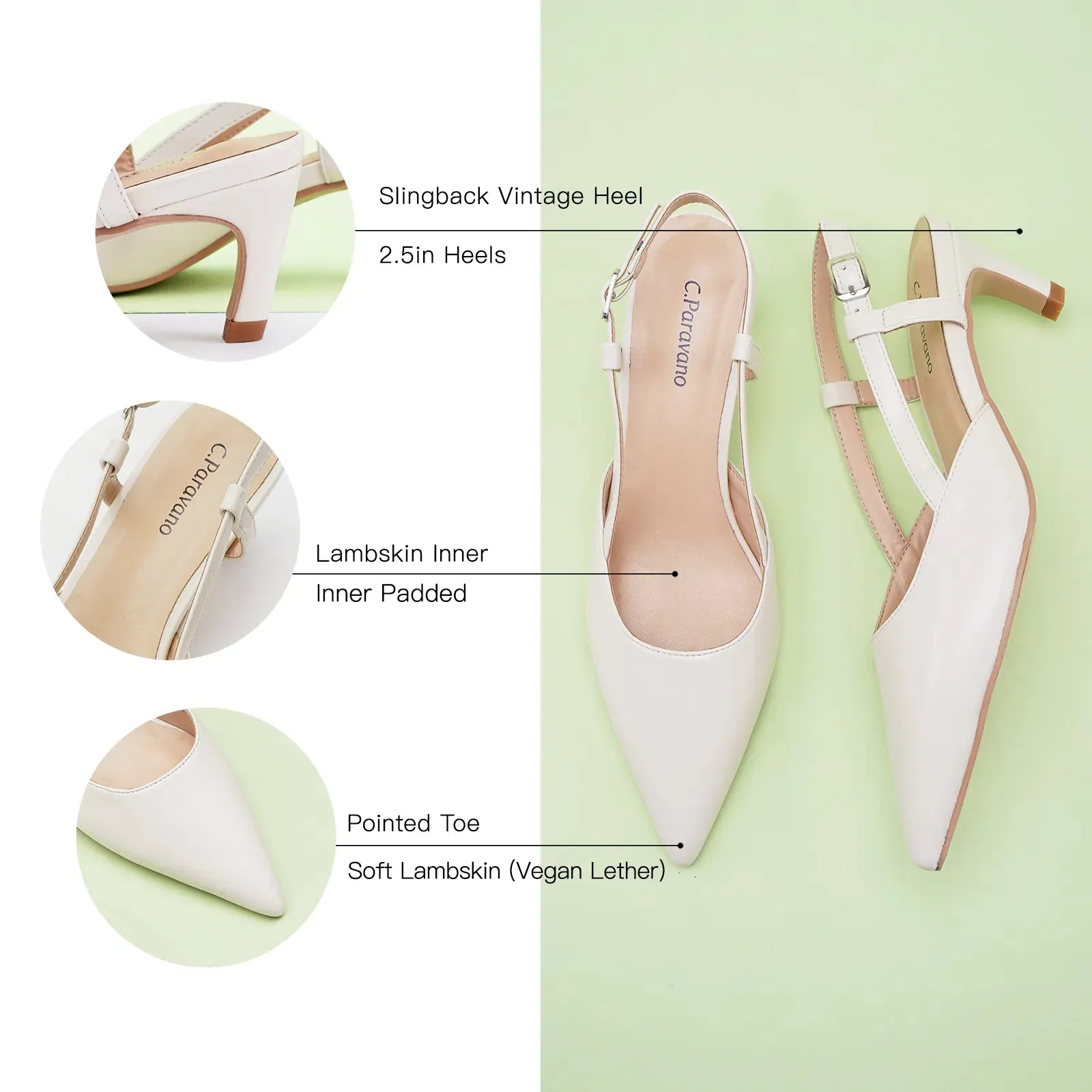 Pointed Toe Slingback Pumps (Helen)