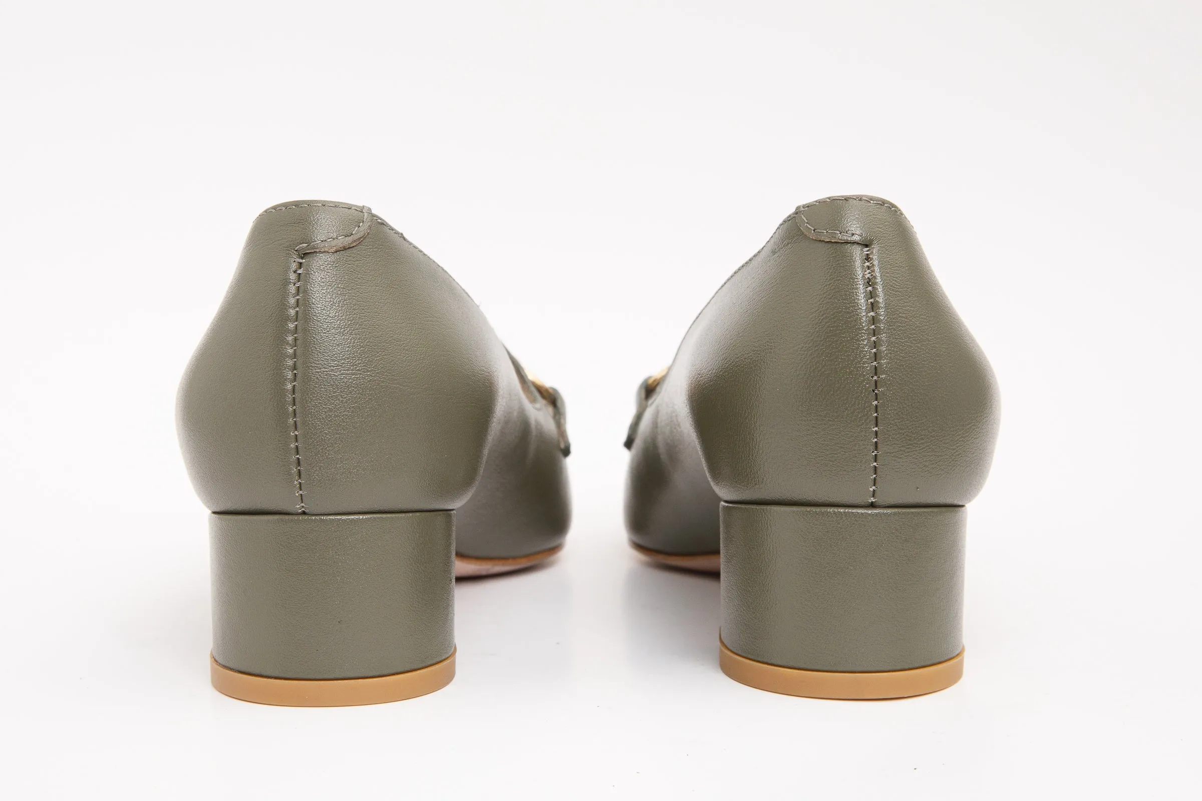 Dressy Boots Comfort Straps The Delhi Green Leather Block Heel Pump Women Shoe
