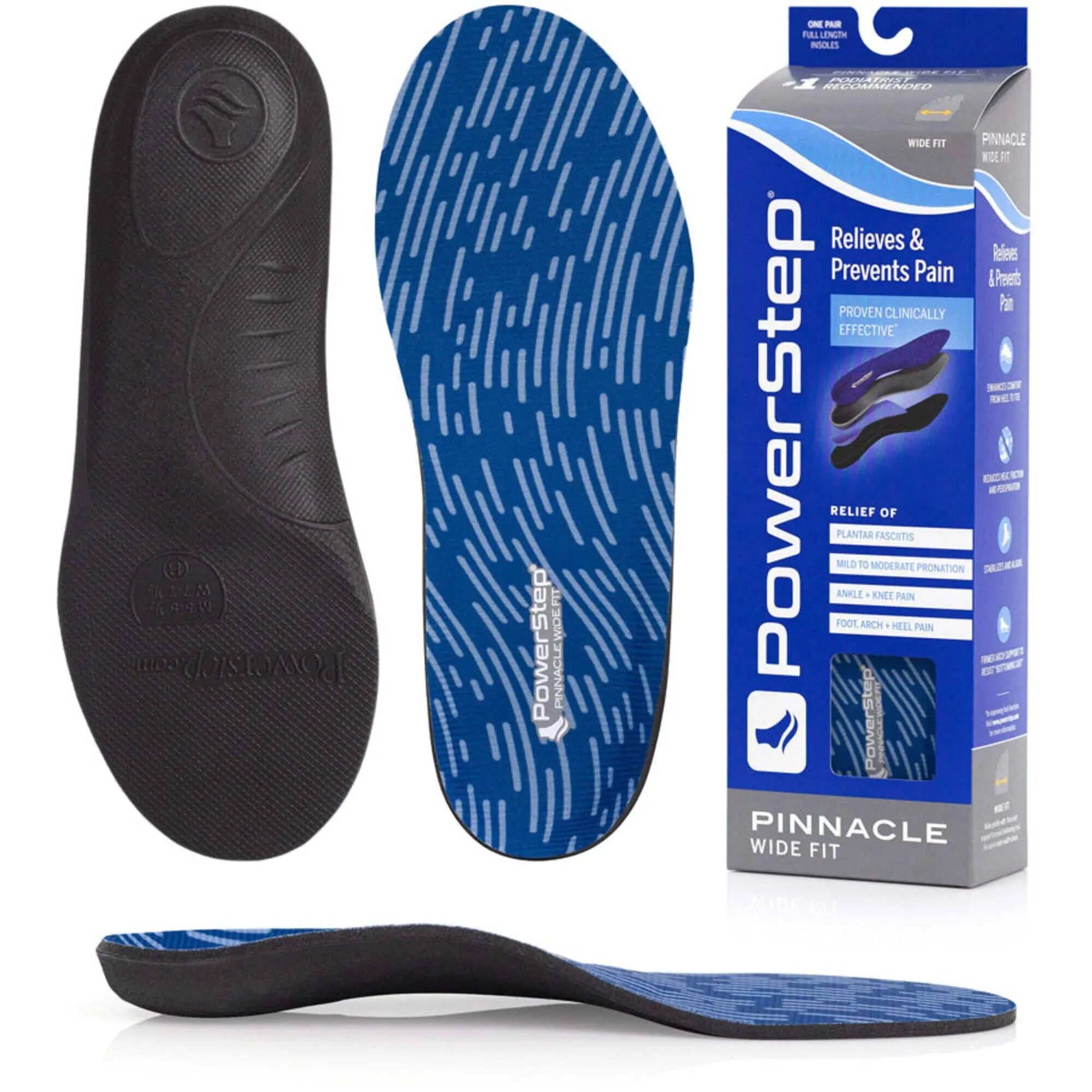 PowerStep Insoles - Pinnacle Wide Fit Polyester Royal Blue Insoles