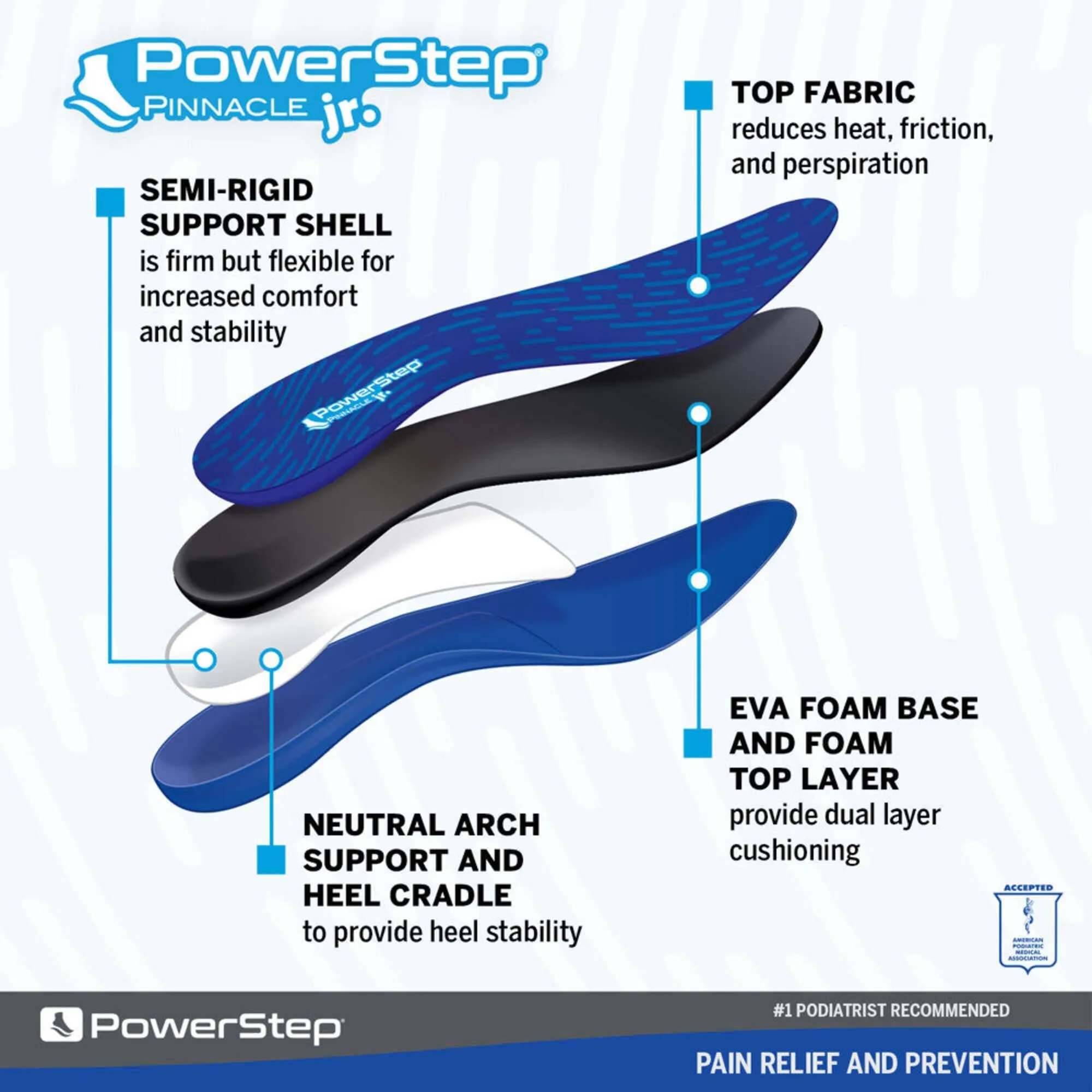 PowerStep Kid's Insoles - Pinnacle Junior Pain Relief Insoles