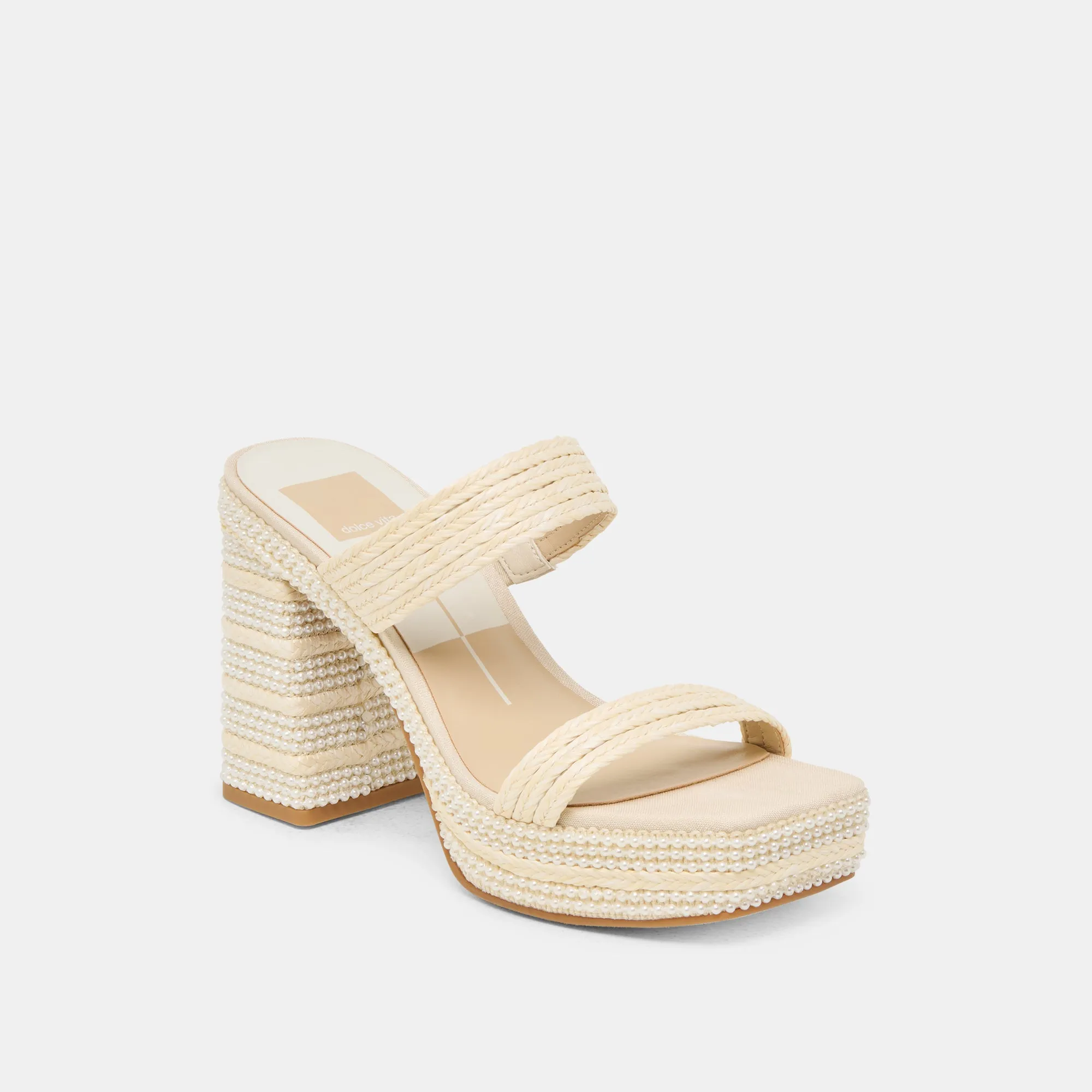 hypoallergenic ALIYA PEARL HEELS VANILLA RAFFIA