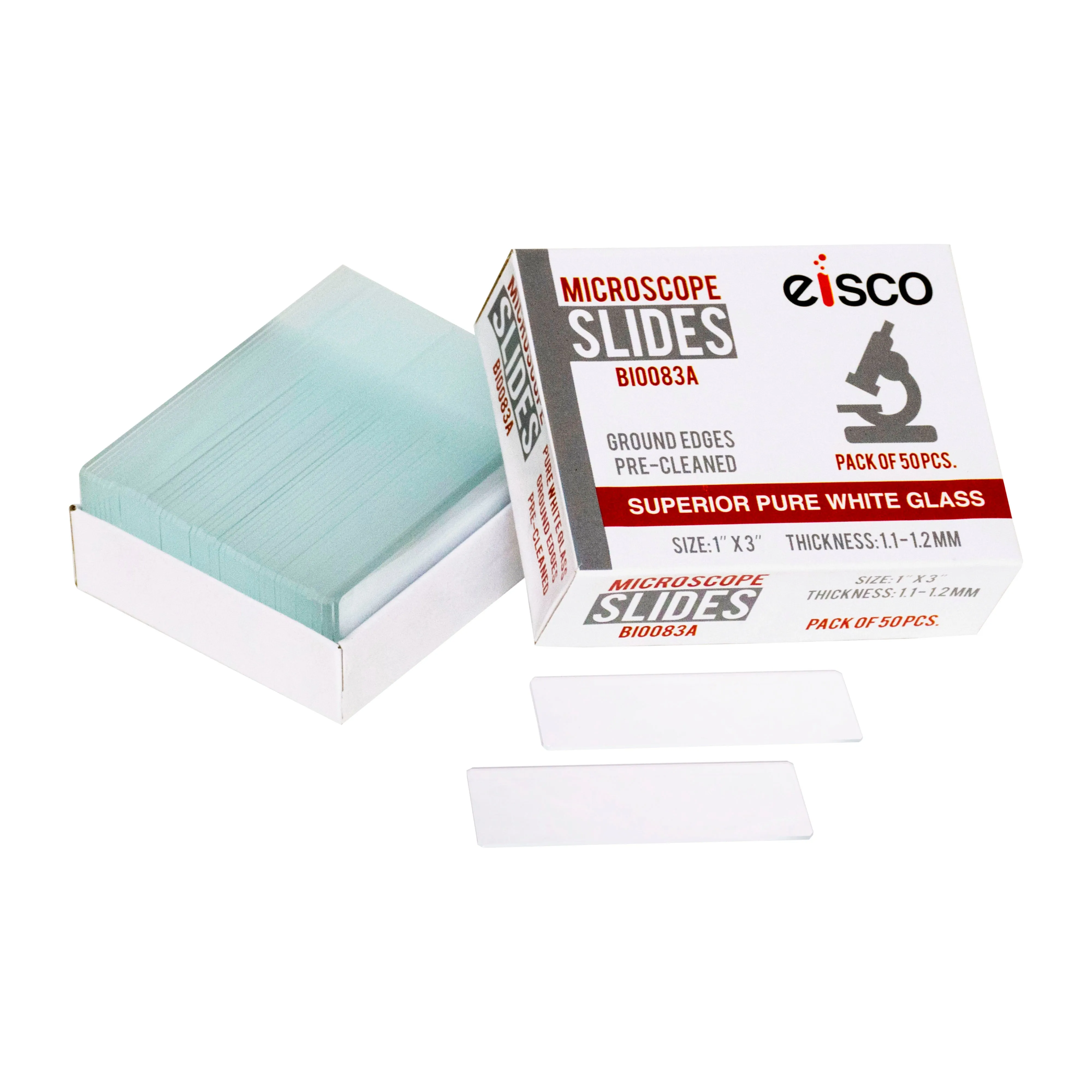 Premium Microscope Slides, 50/PK - Blank - Pre-Cleaned Pure White Glass - Ground Polished Edges - 1x3"
