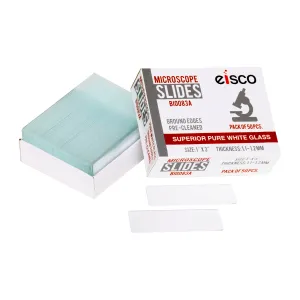 Premium Microscope Slides, 50/PK - Blank - Pre-Cleaned Pure White Glass - Ground Polished Edges - 1x3"
