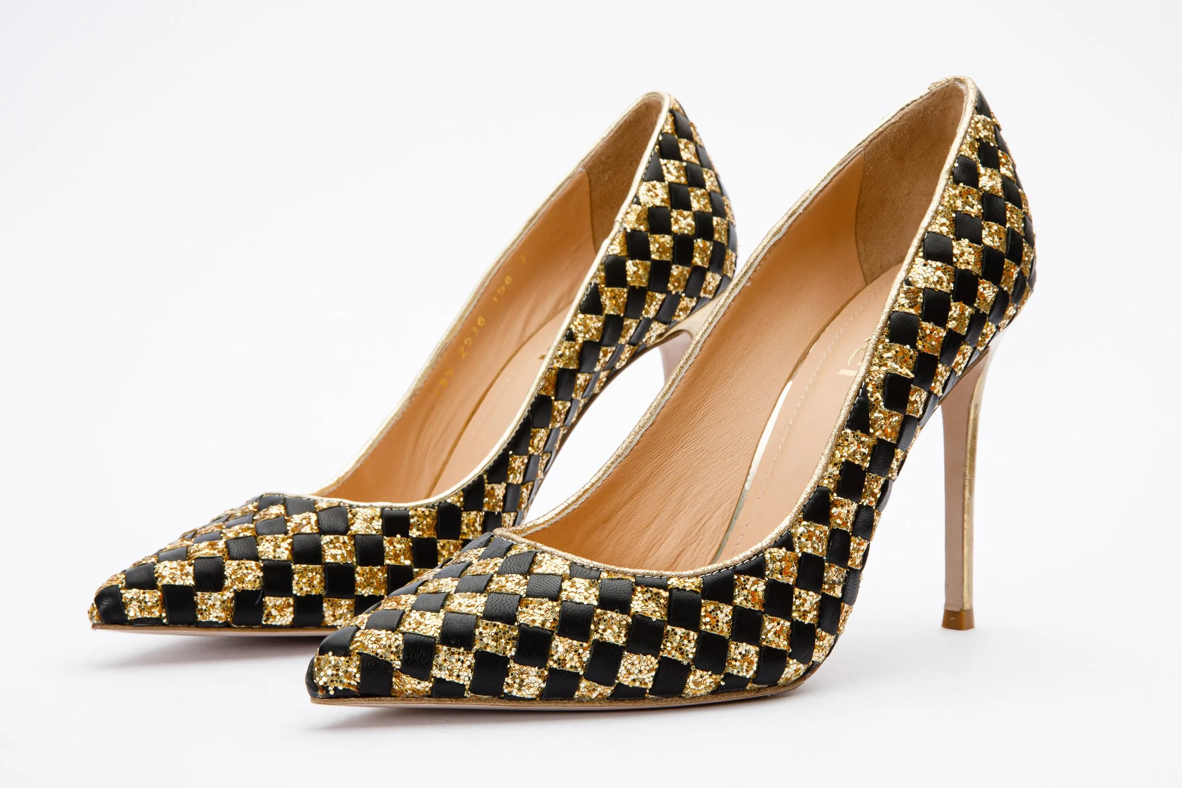 Urban Glow Pointed Sandals The Saks Tory Gold & Black Handwoven Leather Pump Women Shoe