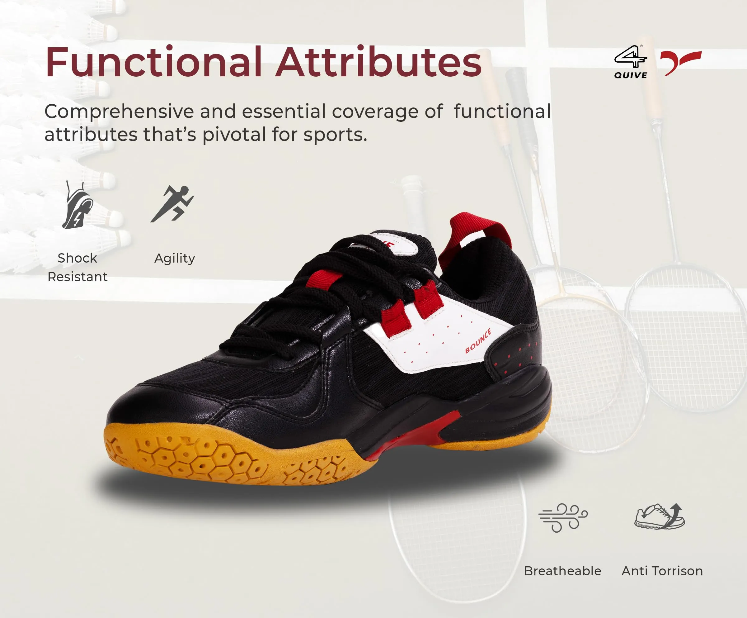 QUIVE BOUNCE Badminton Tennis and Squash Court Shoes