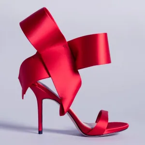 RED SATIN OPEN TOE KITTEN