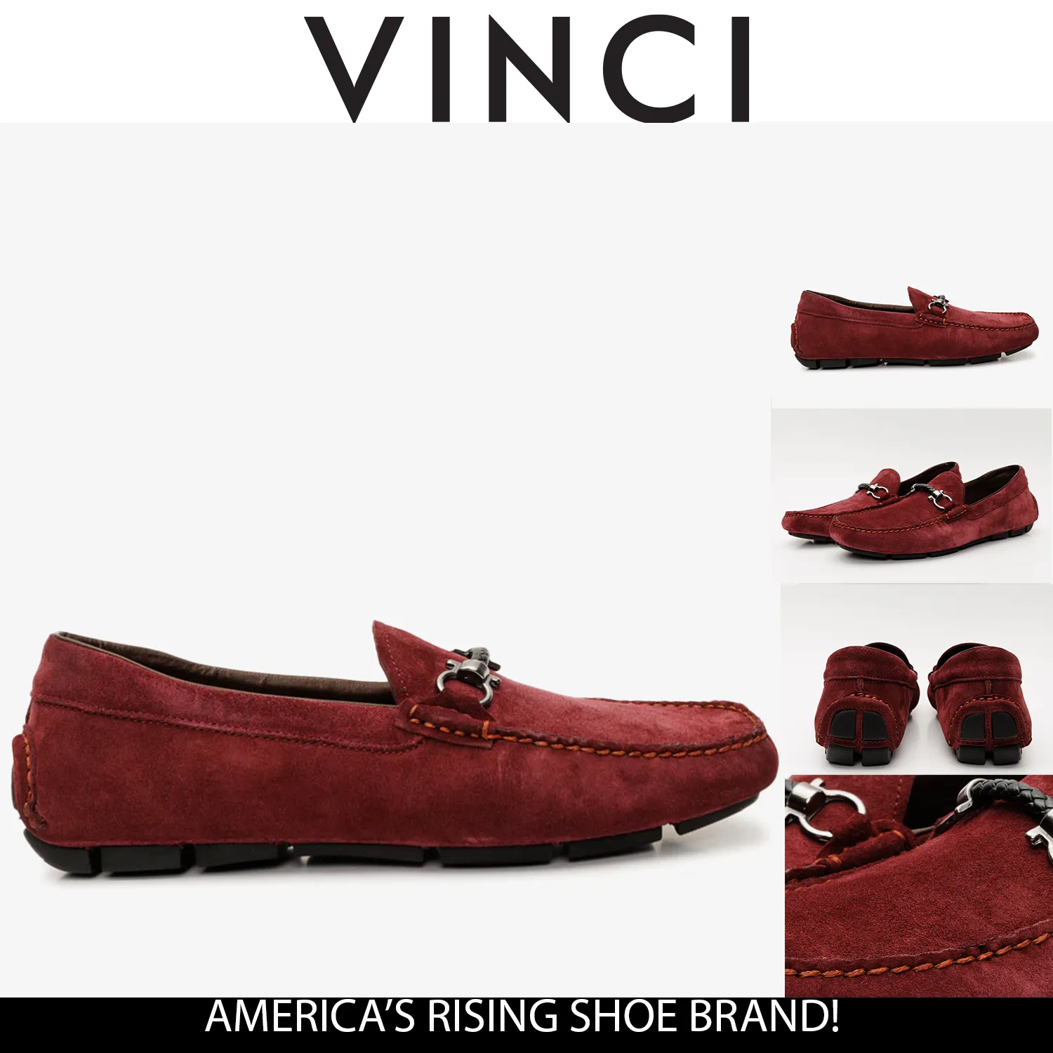 Scandi Chic Nordic Shade The Bari Burgundy Suede Leather Bit Drive Loafer Men  Shoe