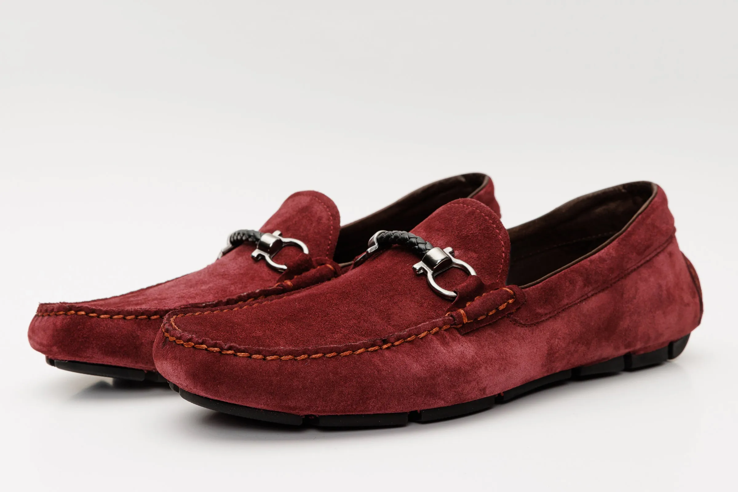 Classic Profile Double Monk Strap The Bari Burgundy Suede Leather Bit Drive Loafer Men  Shoe
