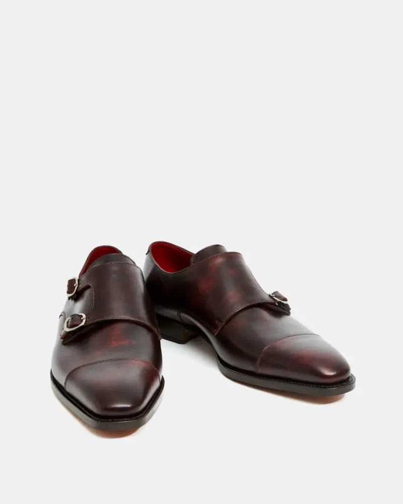 Museum Oxblood Double Monk Strap Dress Shoe Wingtip Design Metal Buckle
