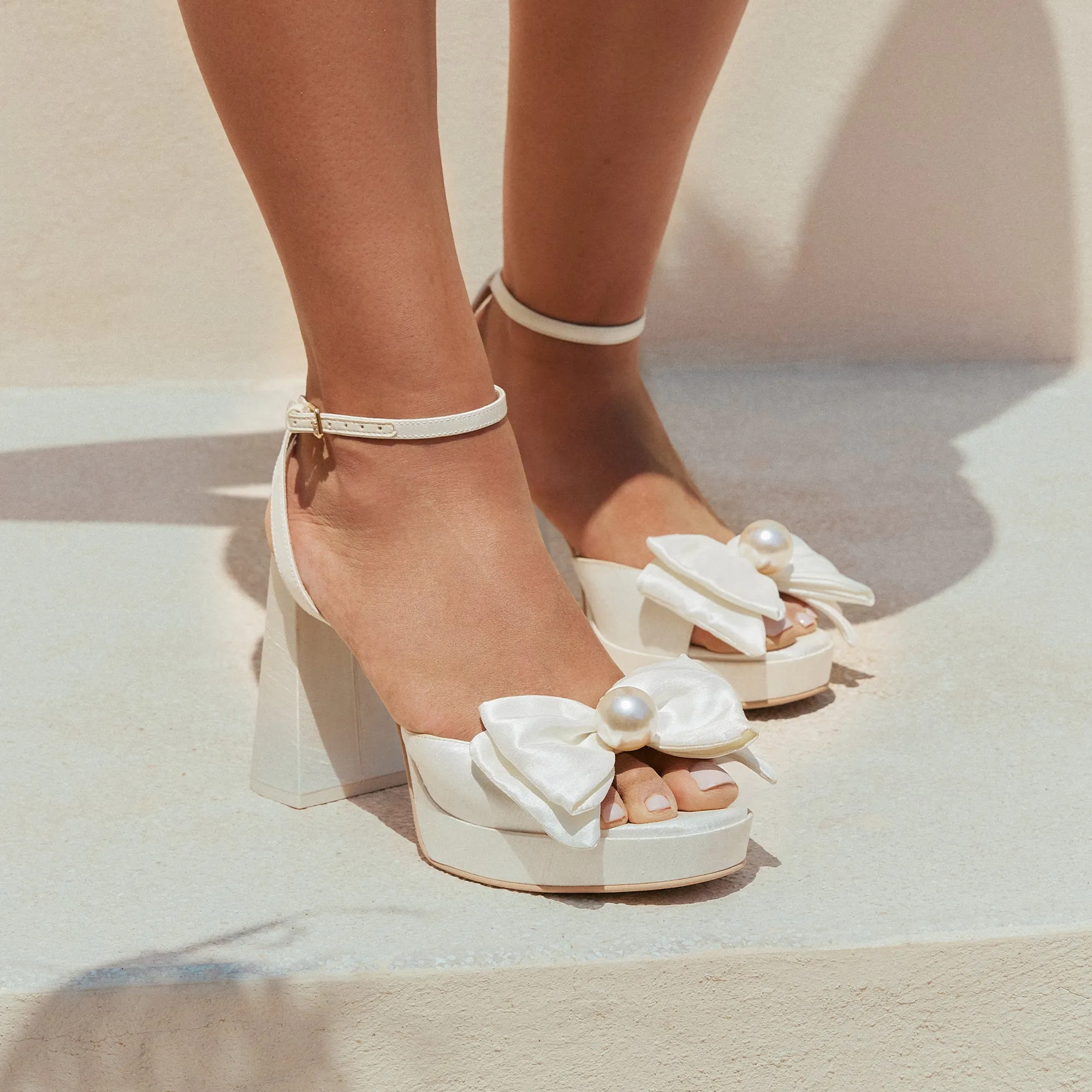 London Chic Casual Wear PATTON HEELS IVORY SATIN