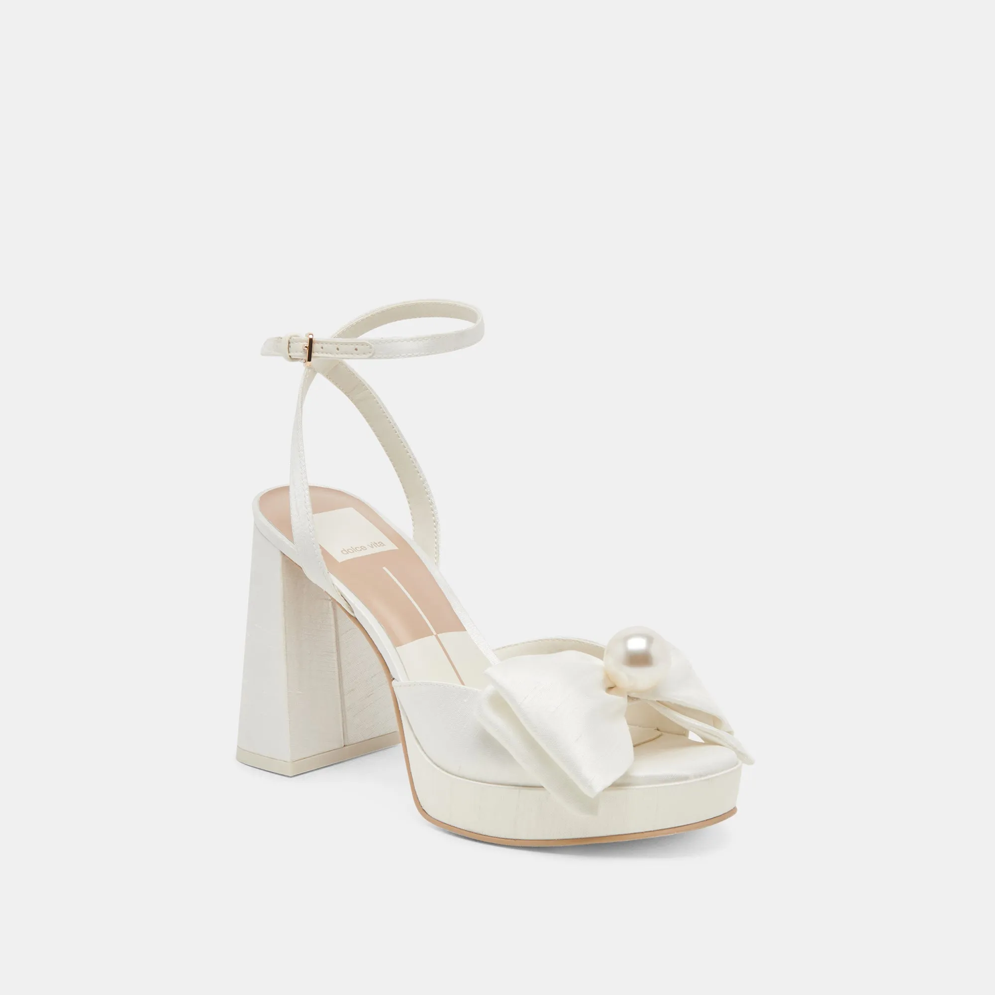 PATTON HEELS IVORY SATIN Bold Choice Sleek Line