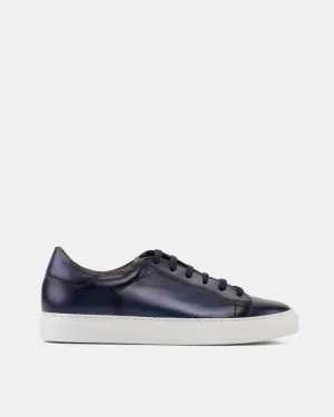 Fashionable Design Navy Burnished Leather Dress Sneaker