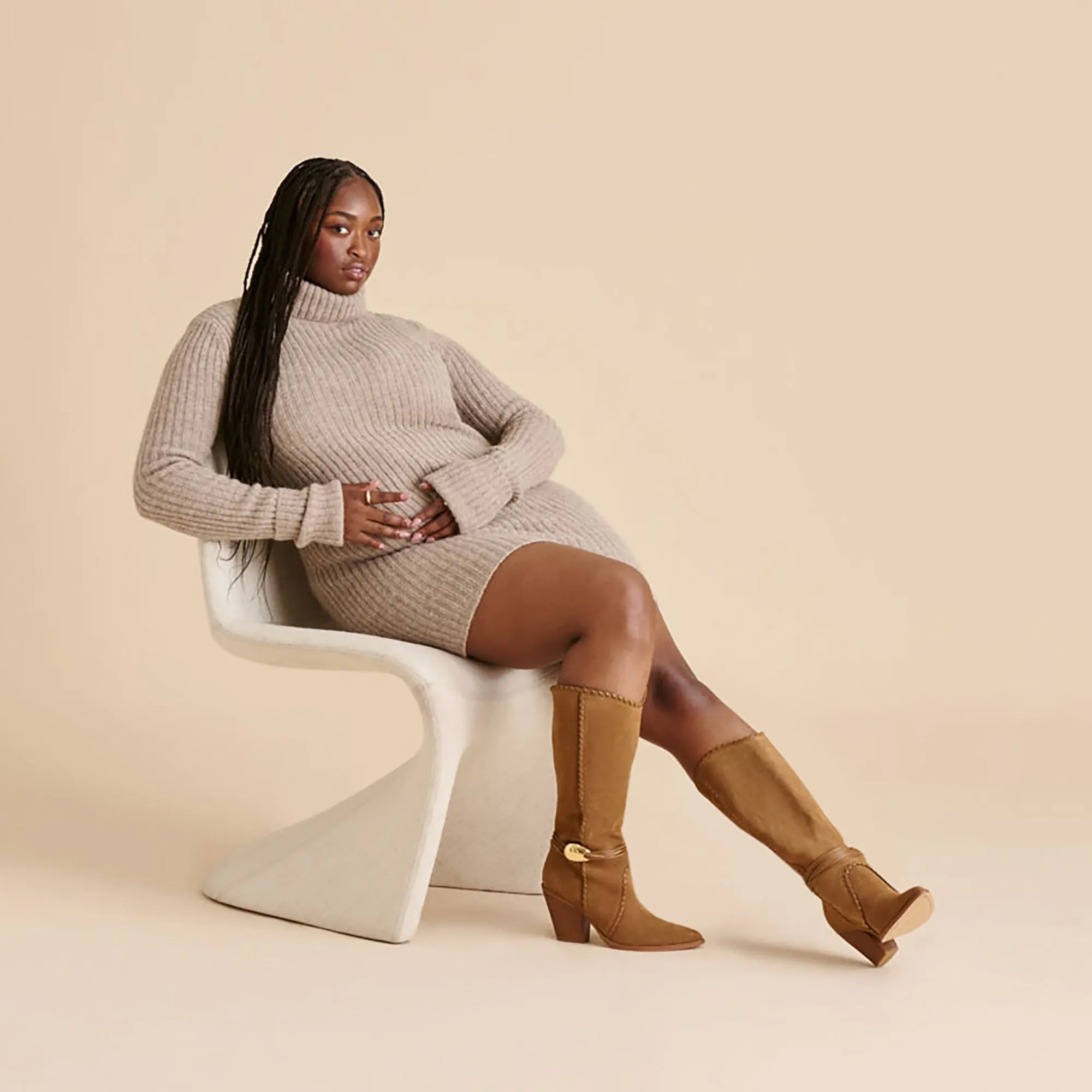 Deep Grooves Energy Return Cushion JODY WIDE CALF BOOTS LT BROWN SUEDE