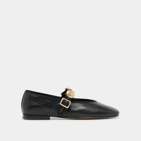 Roll Up Reinforced Seams RELAN BALLET FLATS BLACK LEATHER