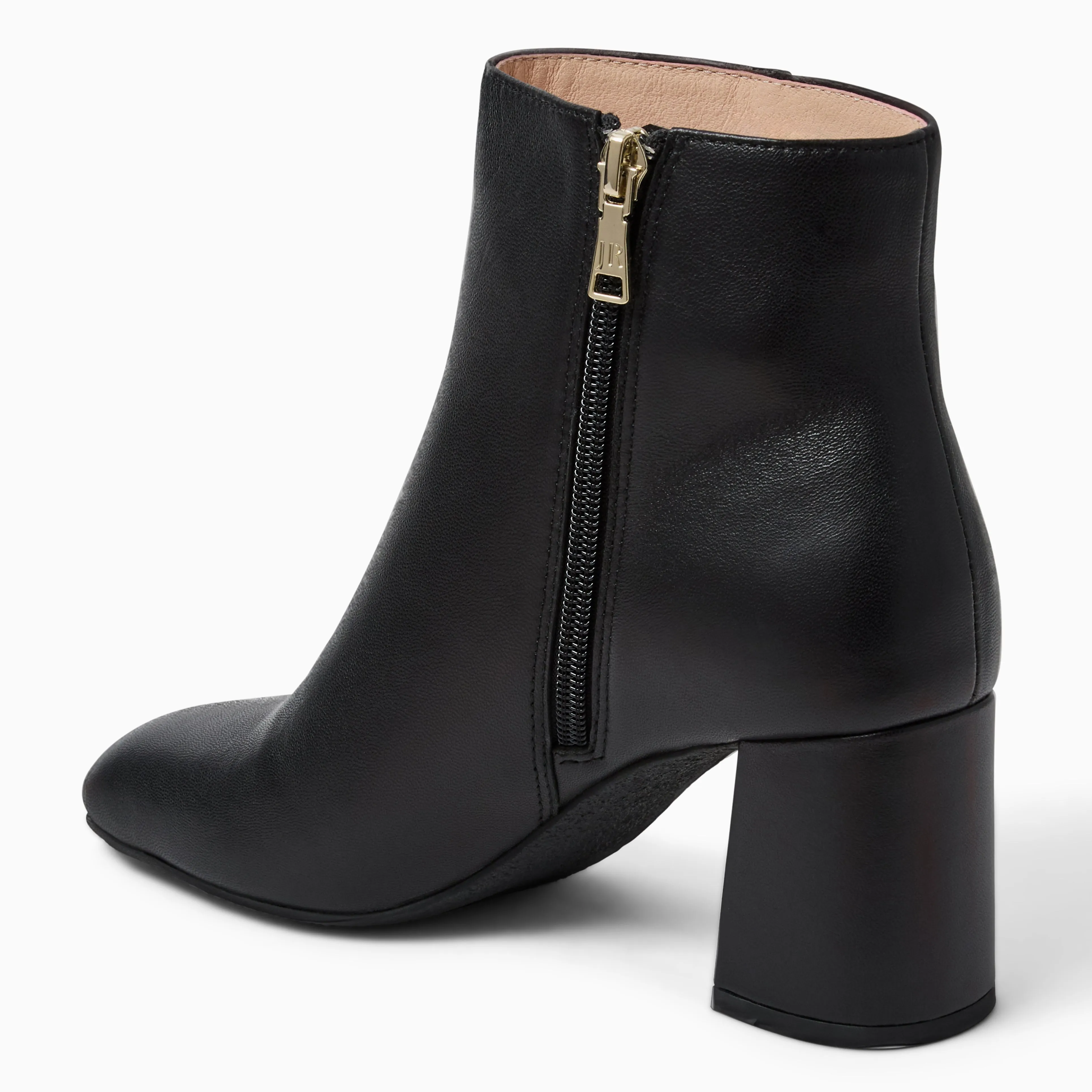 Augustine Leather Block Heel Bootie Comfort collar
