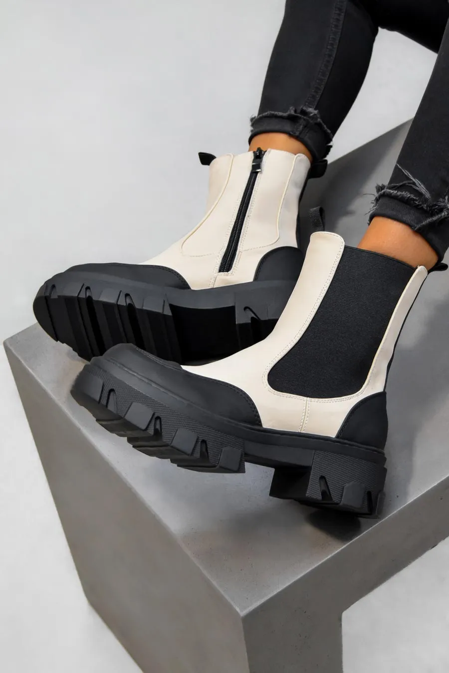 REMAIN Chunky Ankle Boots - Beige