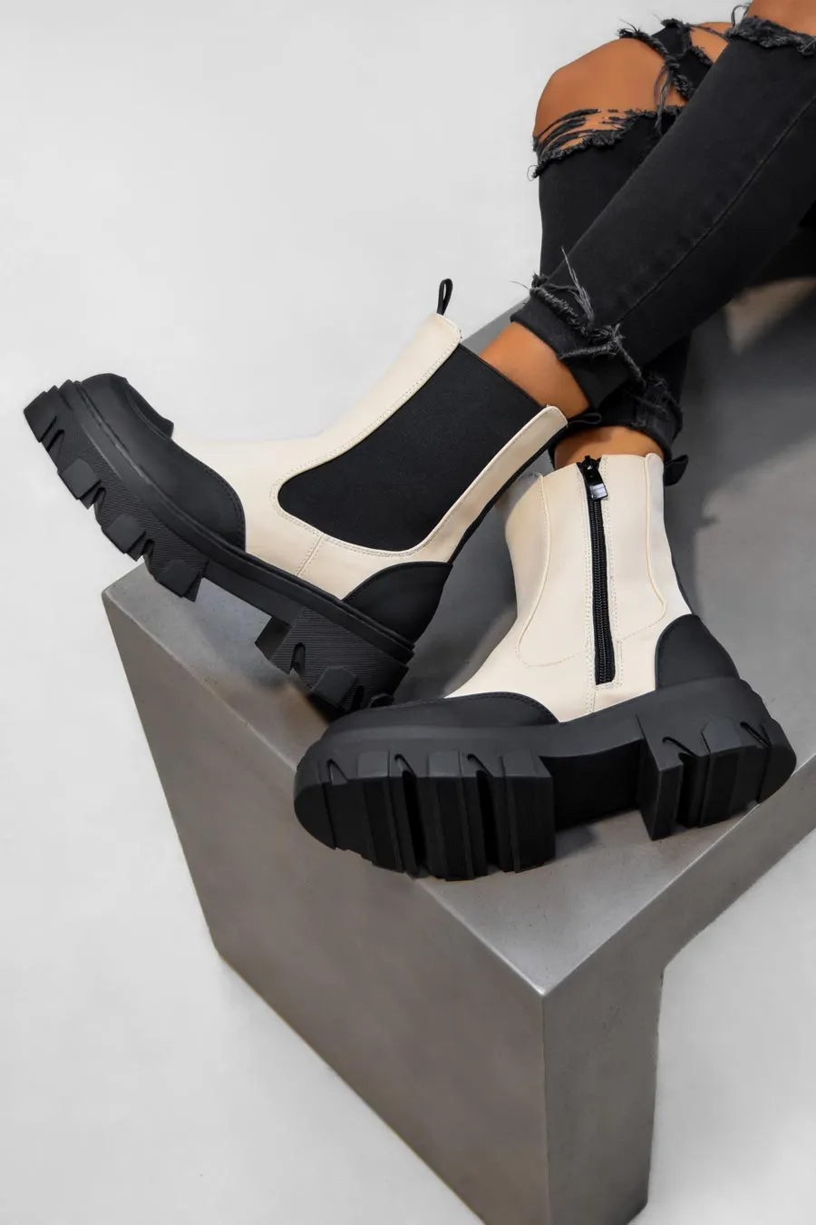 REMAIN Chunky Ankle Boots - Beige