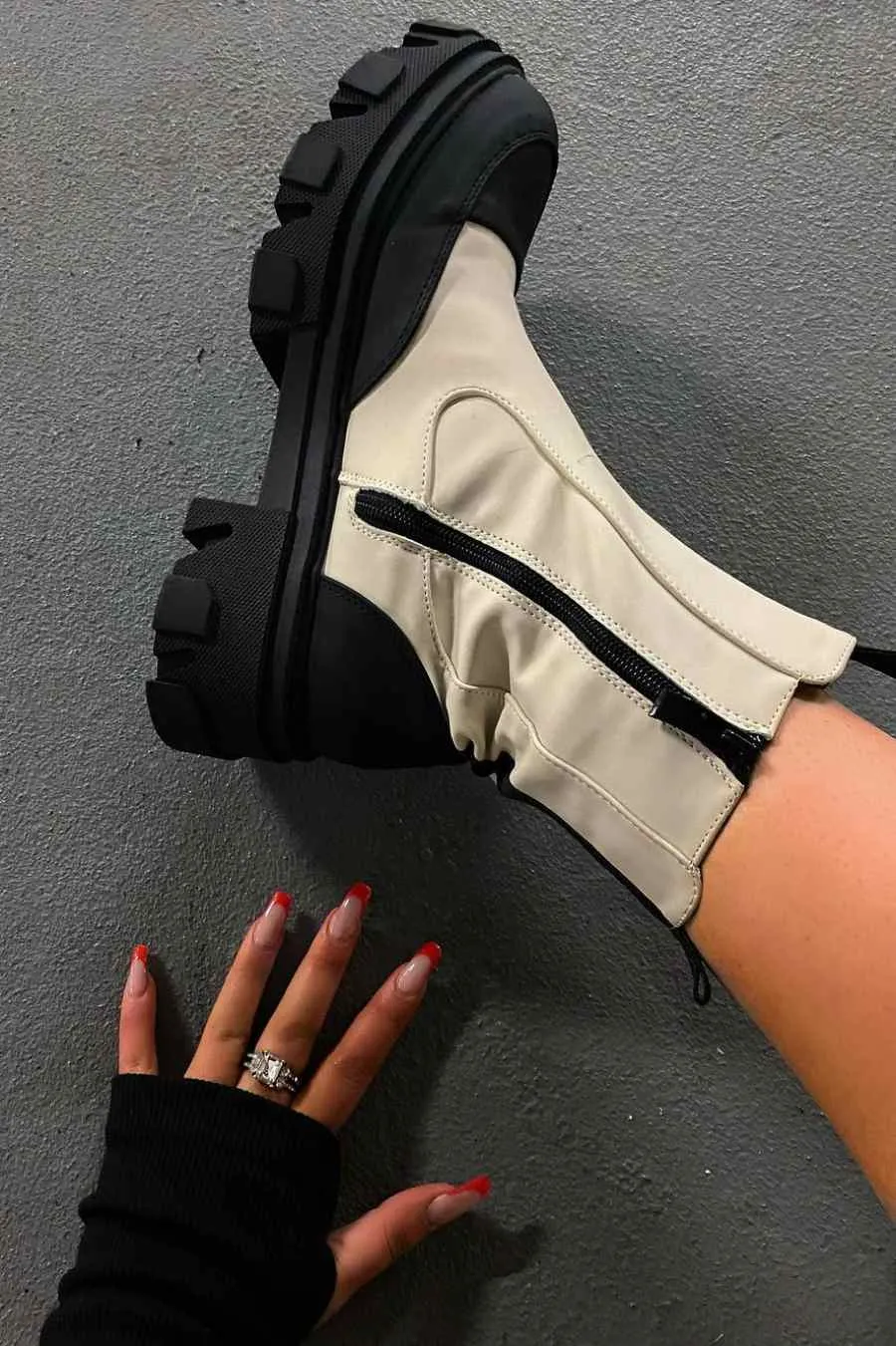 REMAIN Chunky Ankle Boots - Beige