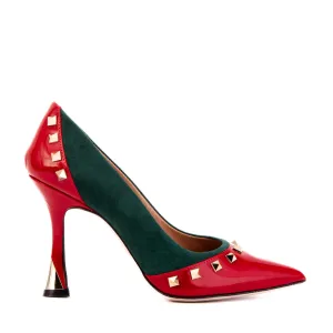 Power Glam Versatile Spark The Bella Vita Studded Red & Green Leather Pump Women Shoe