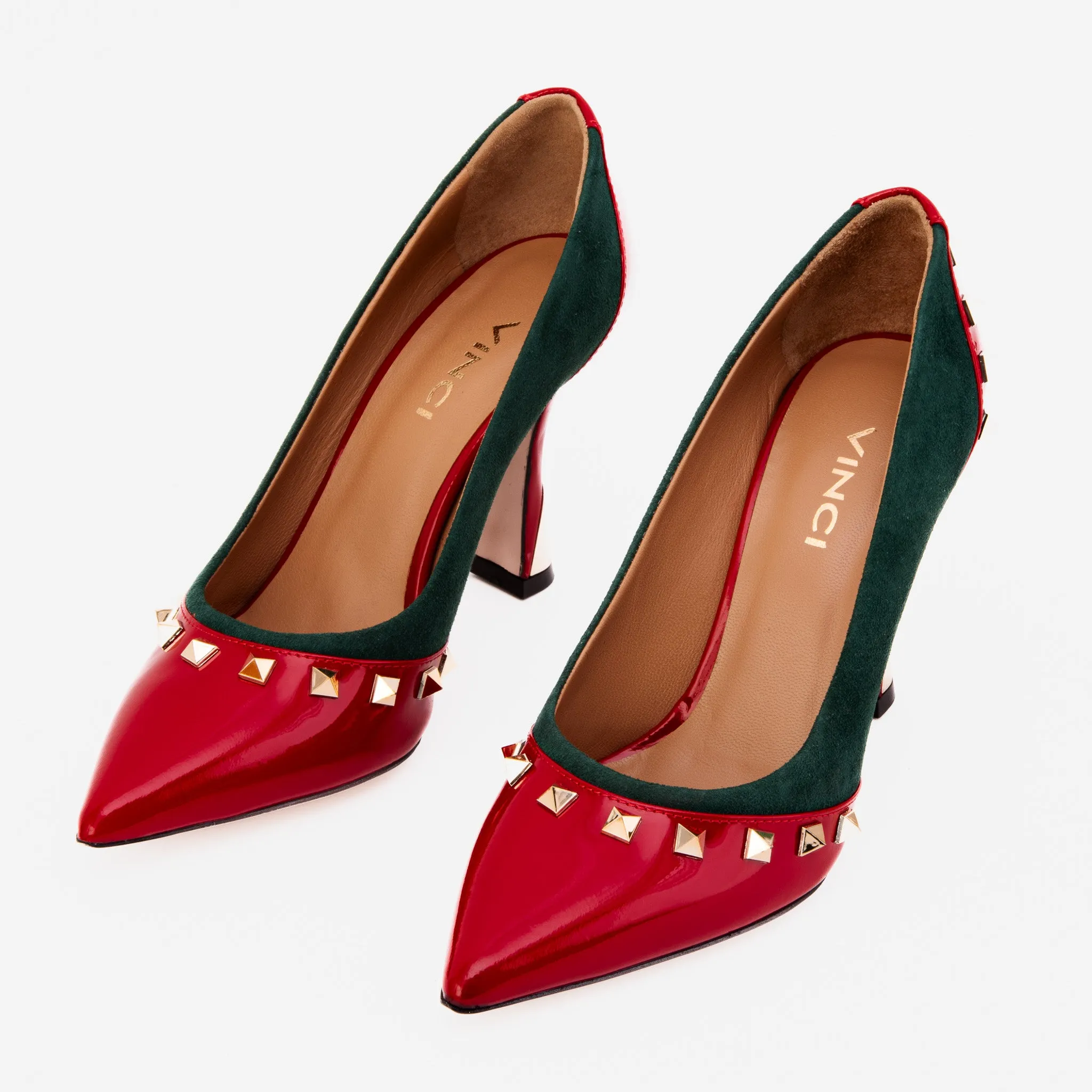 Icon Energy City Spark The Bella Vita Studded Red & Green Leather Pump Women Shoe