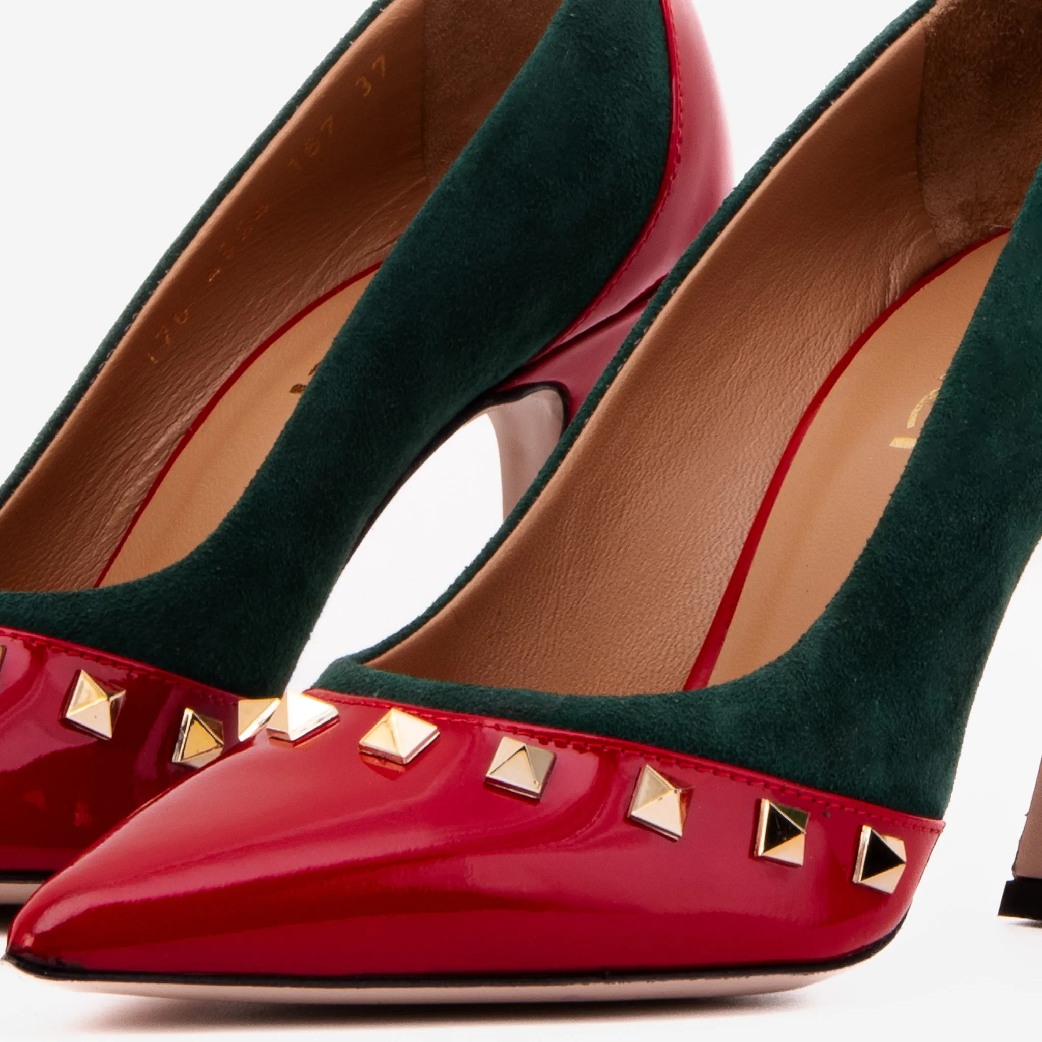 Gold Shine The Bella Vita Studded Red & Green Leather Pump Women Shoe