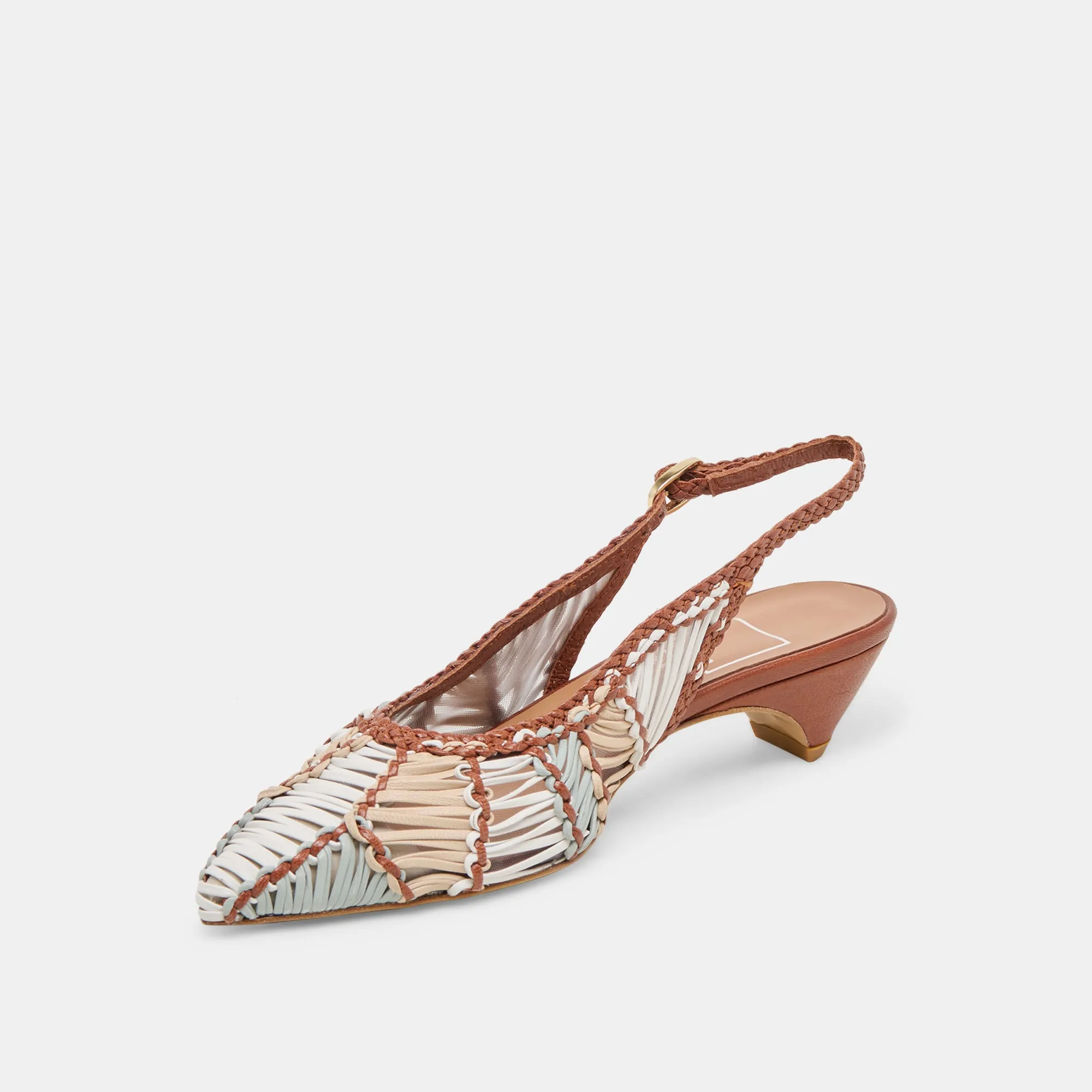 DAFNEY HEELS TAN MULTI WOVEN LEATHER Low Heel Special Pick