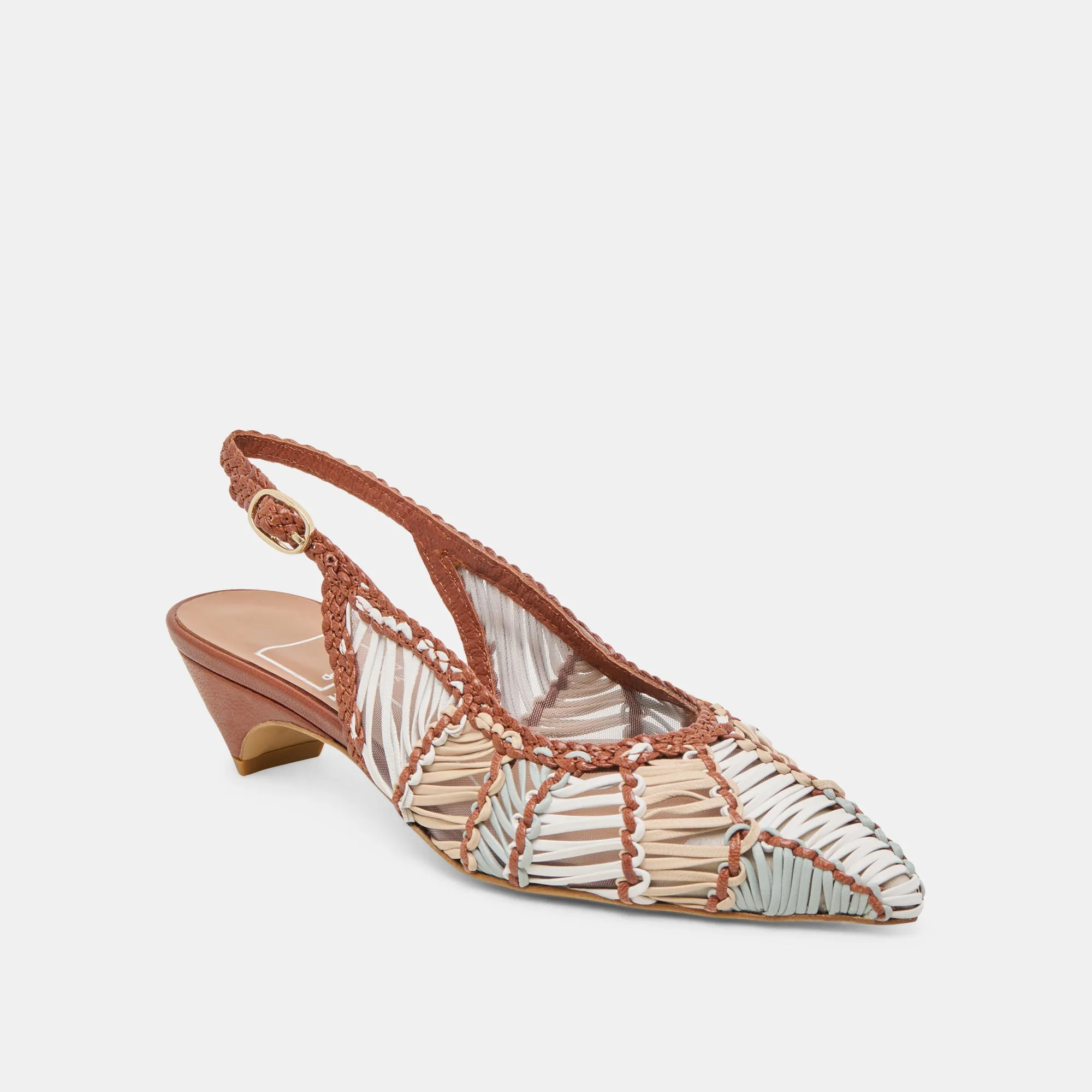 Candle Spark Comfort Boost DAFNEY HEELS TAN MULTI WOVEN LEATHER