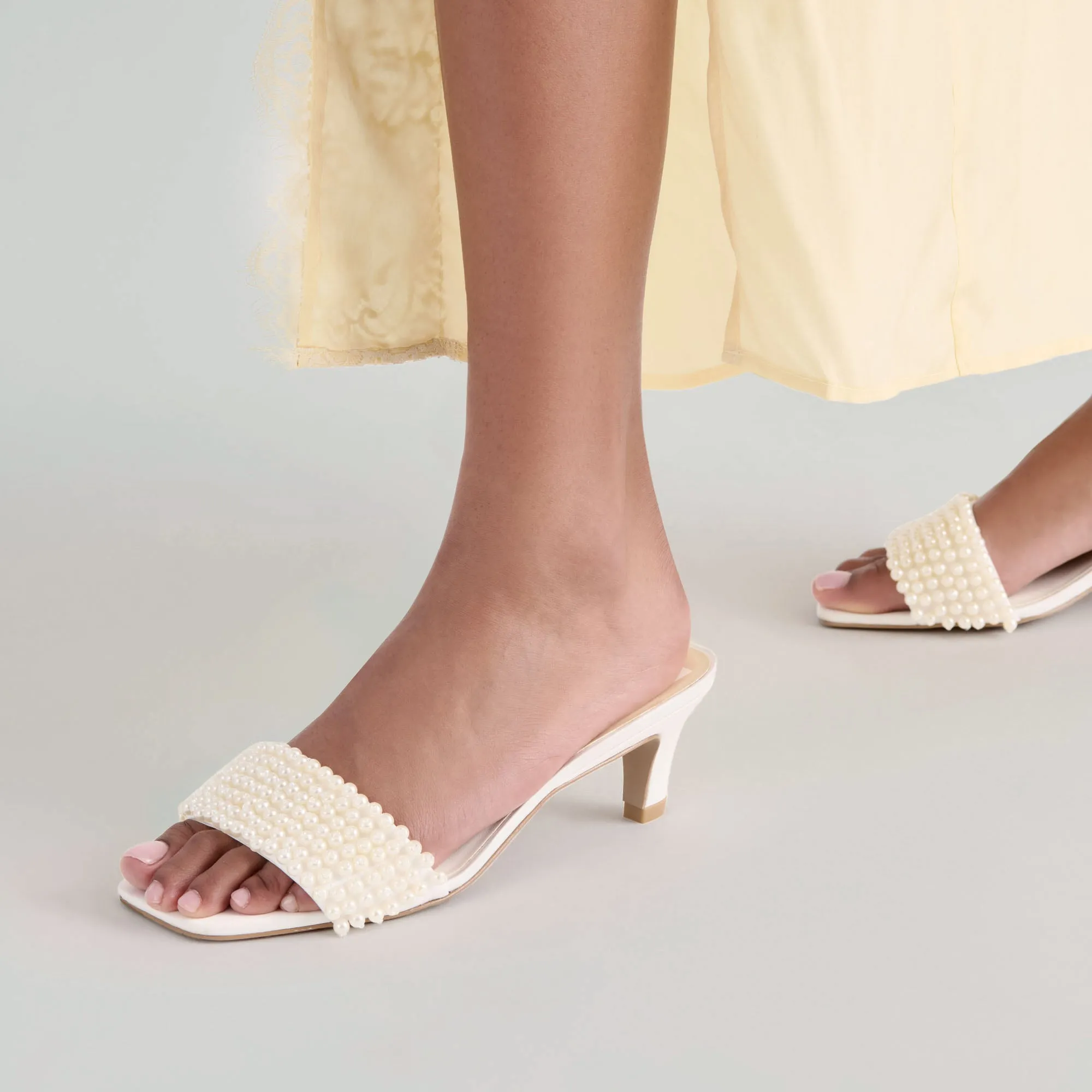 REXA PEARL HEELS OFF WHITE SATIN Inner Spark After Hours